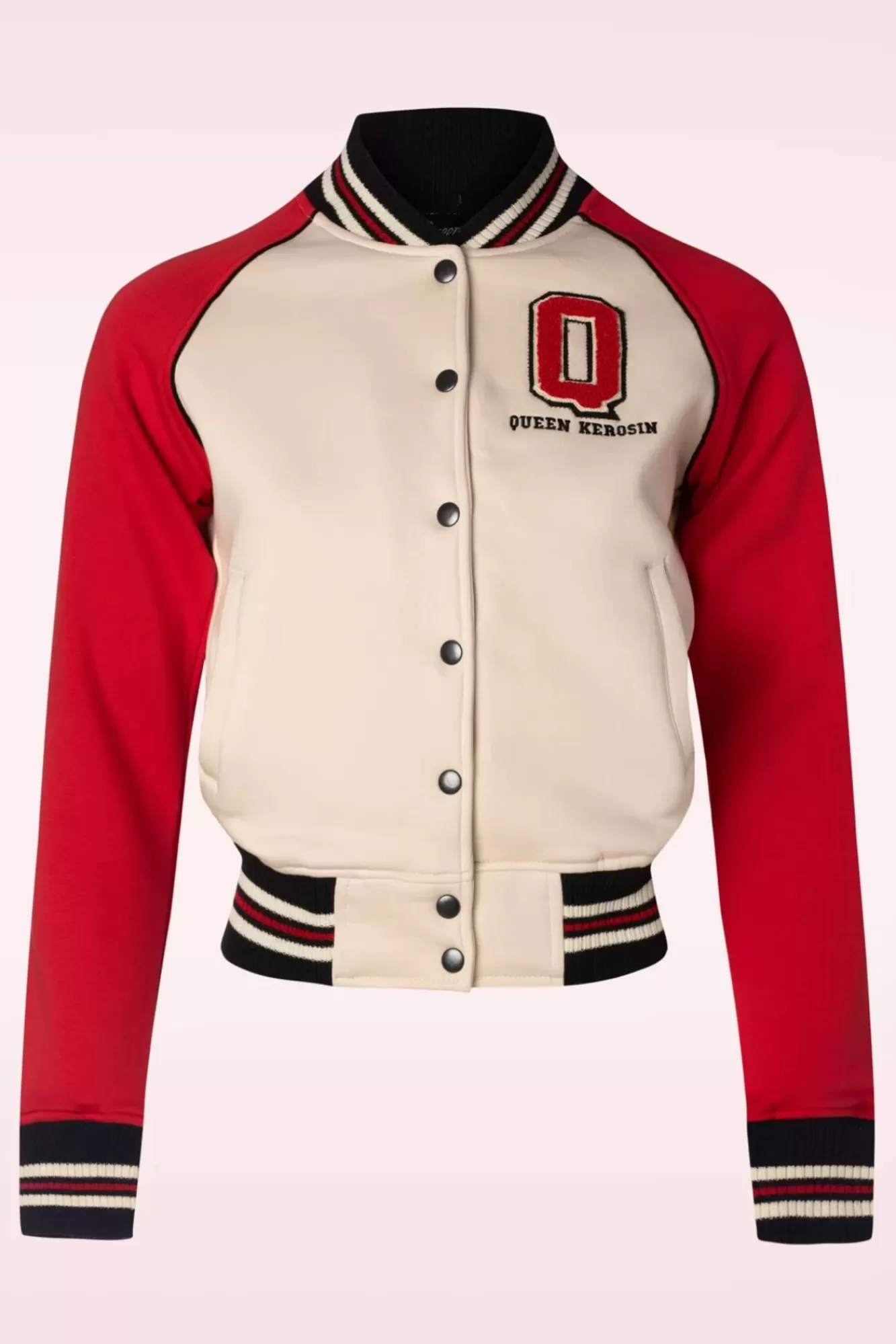 Queen Kerosin Damen Raglan College Sweat Jacket In Beige En Rood | Vrouwen Jassen