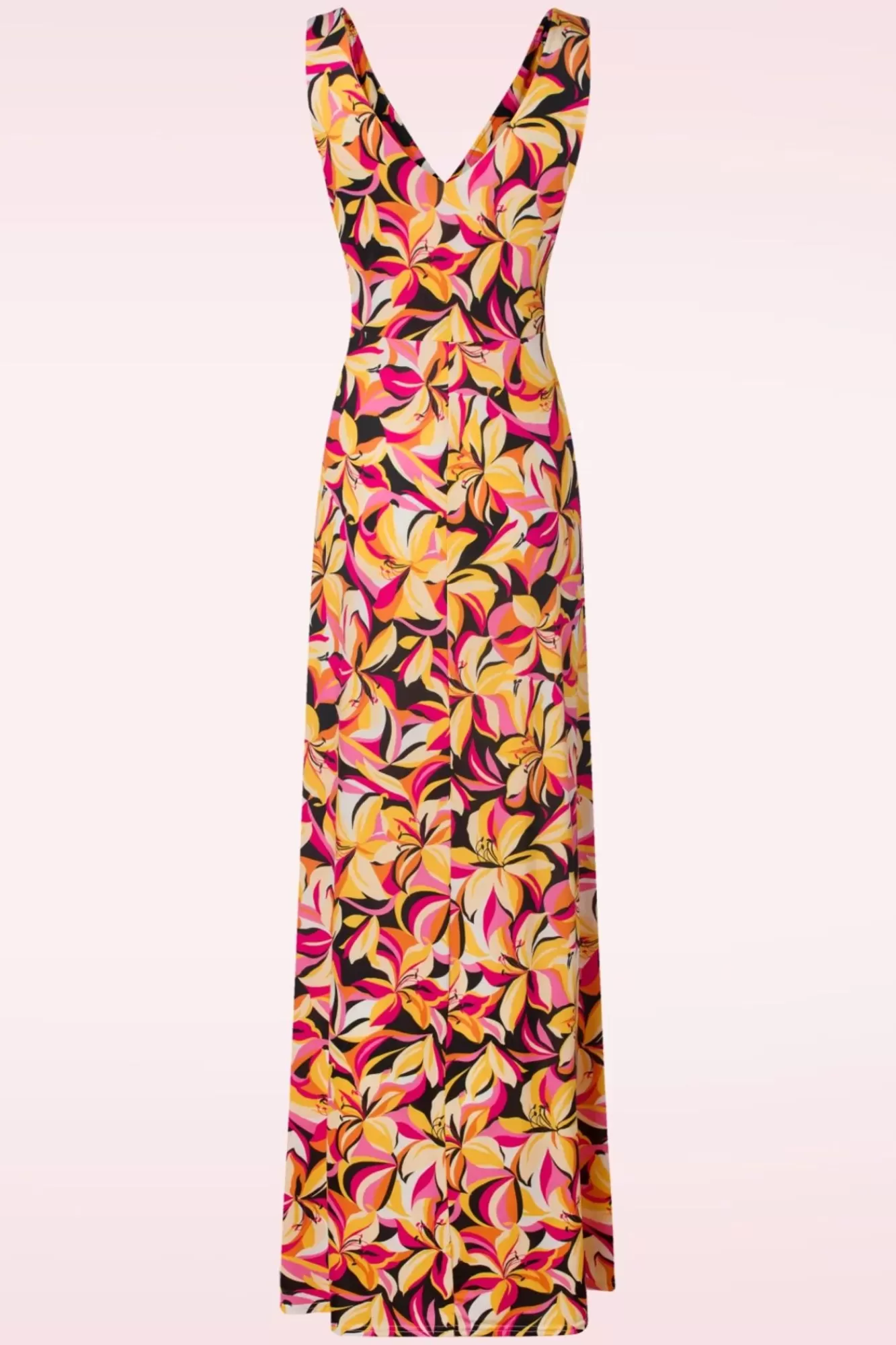 Vintage Chic for Topvintage Deveny Abstract Floral Maxi Jurk In Roze En Geel | Vrouwen Plus Size Jurken