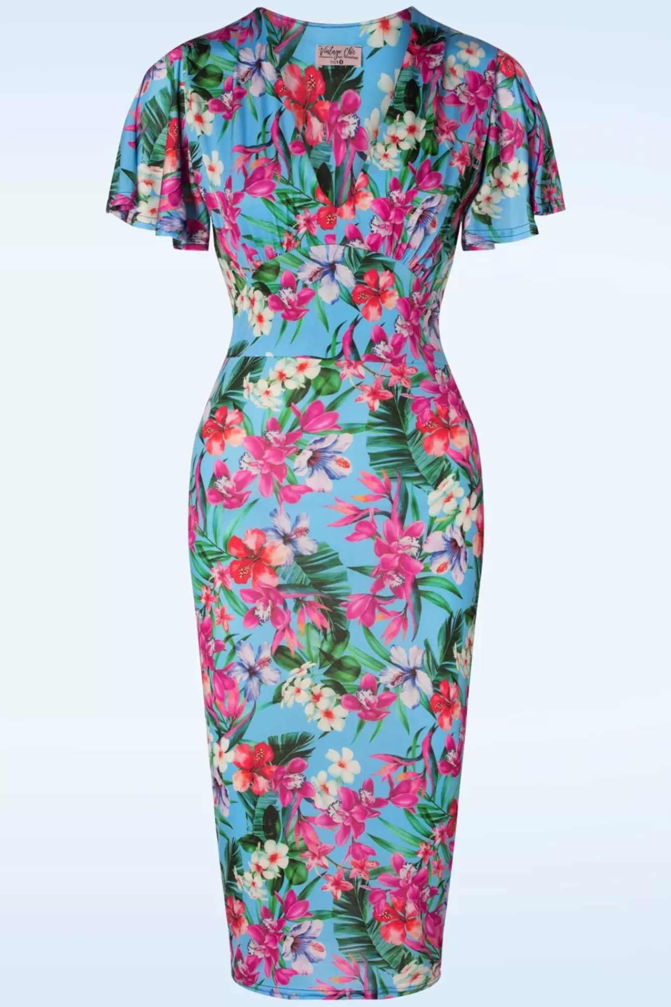 Vintage Chic for Topvintage Dory Tropical Pencil Jurk In Blauw | Vrouwen Plus Size Jurken