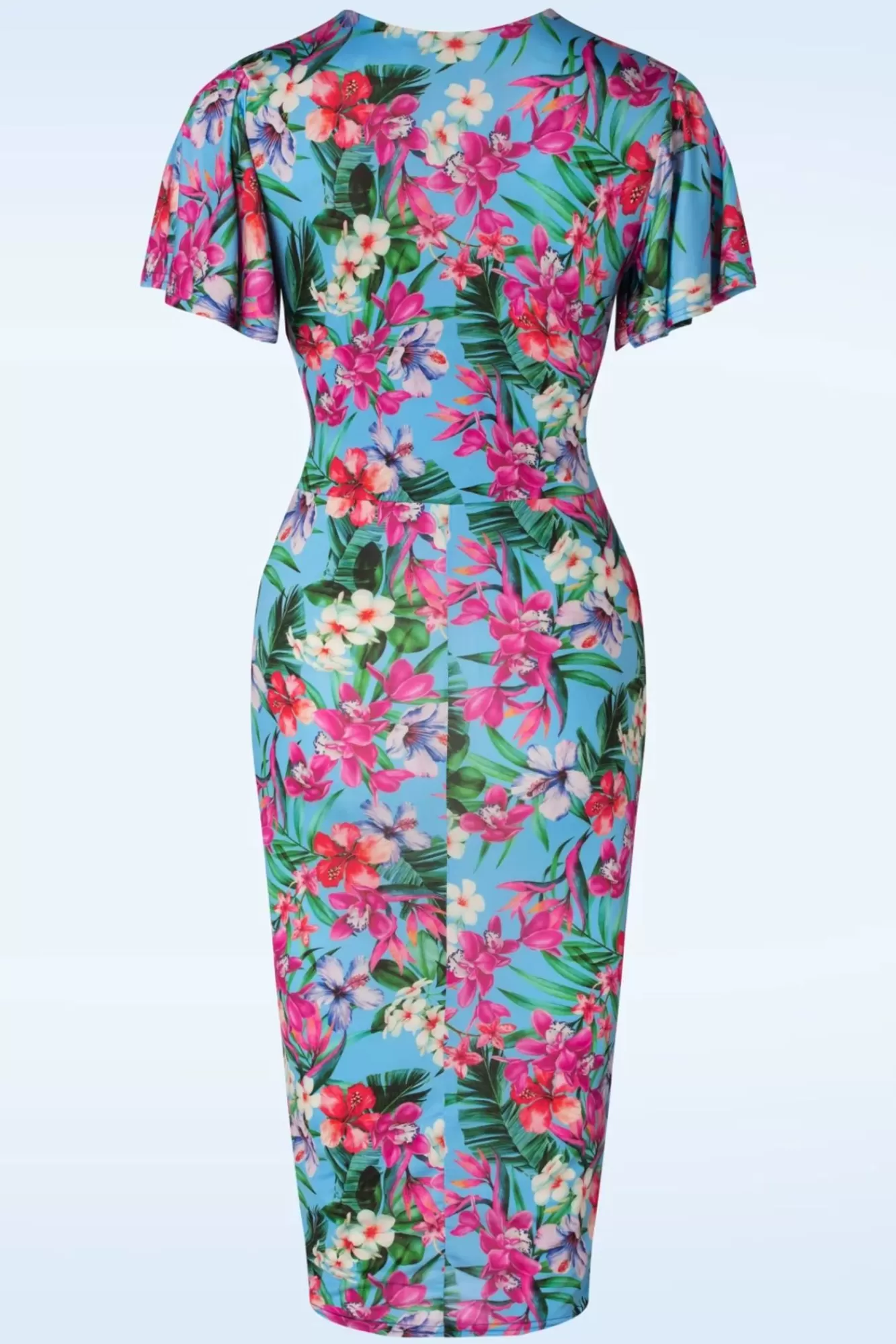 Vintage Chic for Topvintage Dory Tropical Pencil Jurk In Blauw | Vrouwen Plus Size Jurken