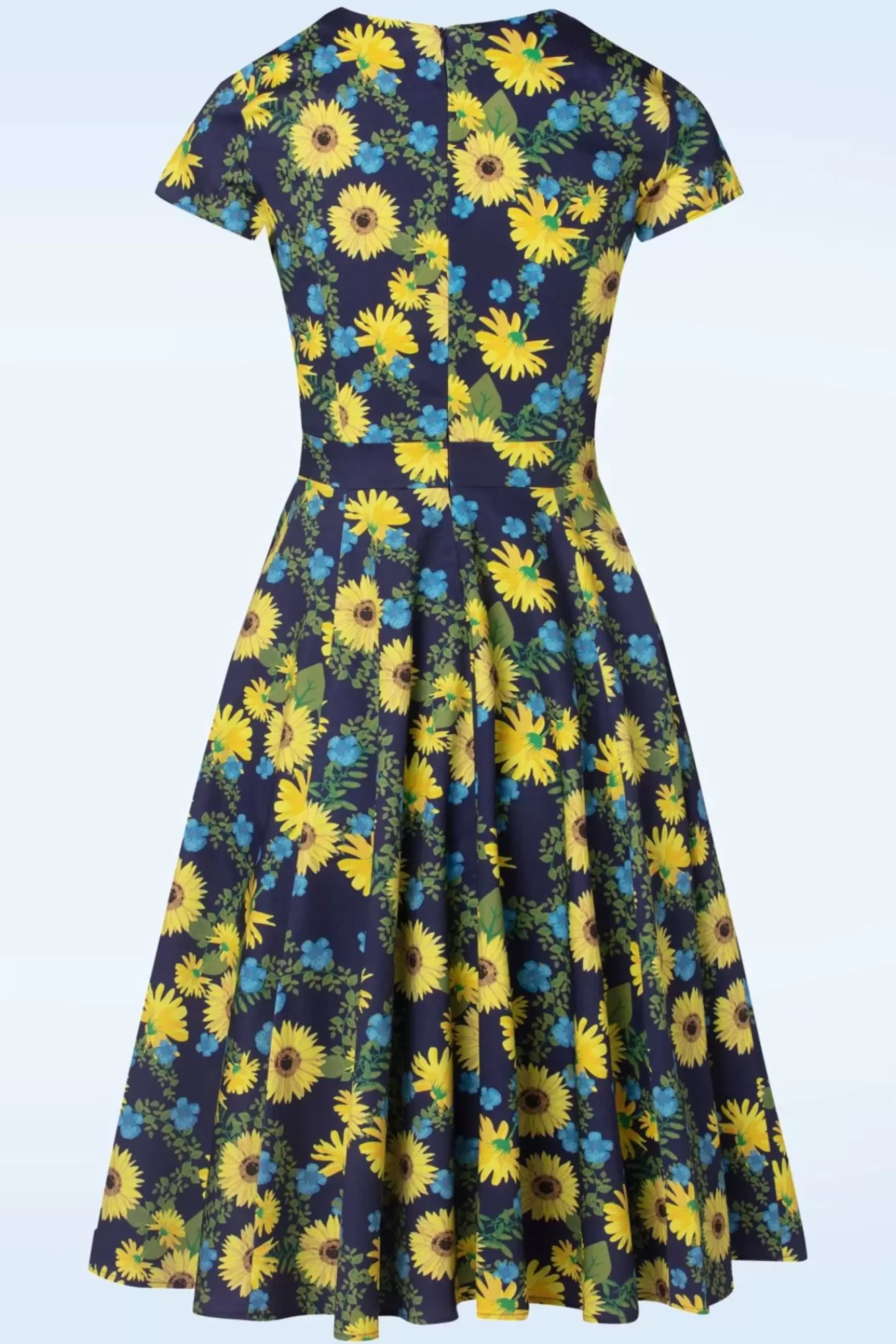 Topvintage Boutique Collection Exclusief Bij Topvintage ~ Olivia Swingjurk Met Korte Mouwen In Donkerblauw | Vrouwen Swing Jurken