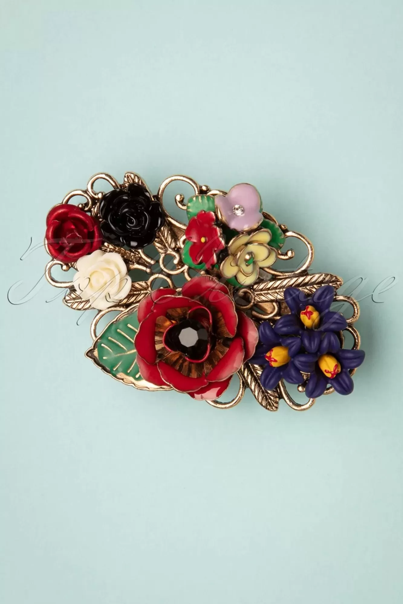 Lovely Freda Flower Cluster Haarclip En Broche In Goud En Multi | Vrouwen Haaraccessoires