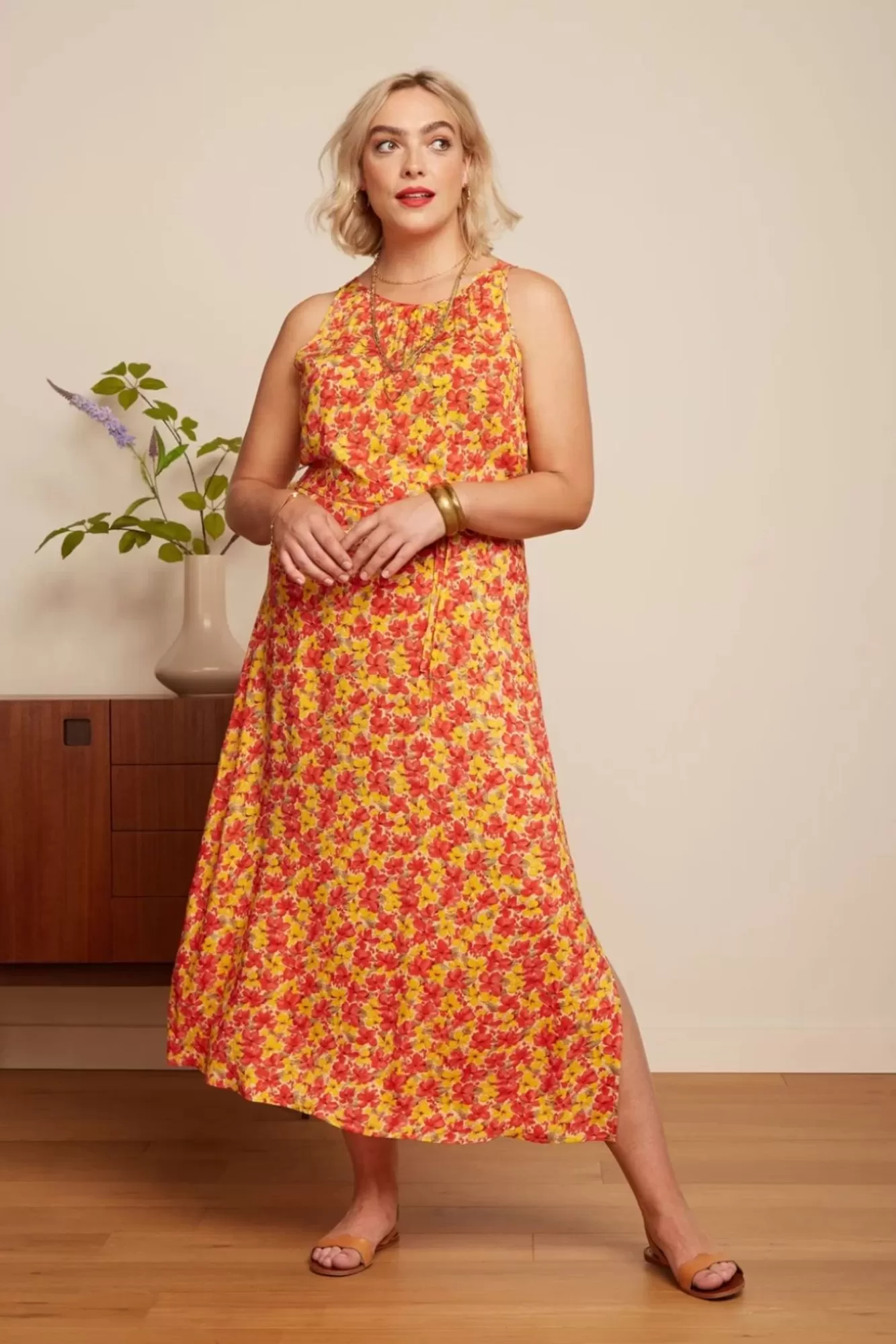 King Louie Hazel Doree Jurk In Fiesta Rood | Vrouwen Plus Size Jurken