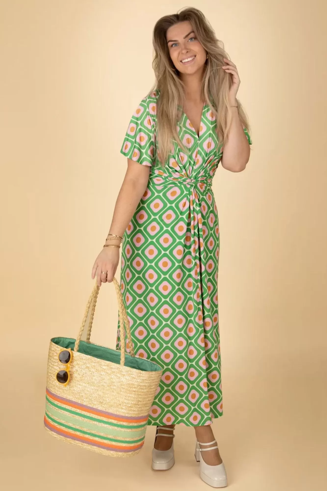 Vintage Chic for Topvintage Indy Maxi Jurk Geo Print In Groen | Vrouwen Plus Size Jurken