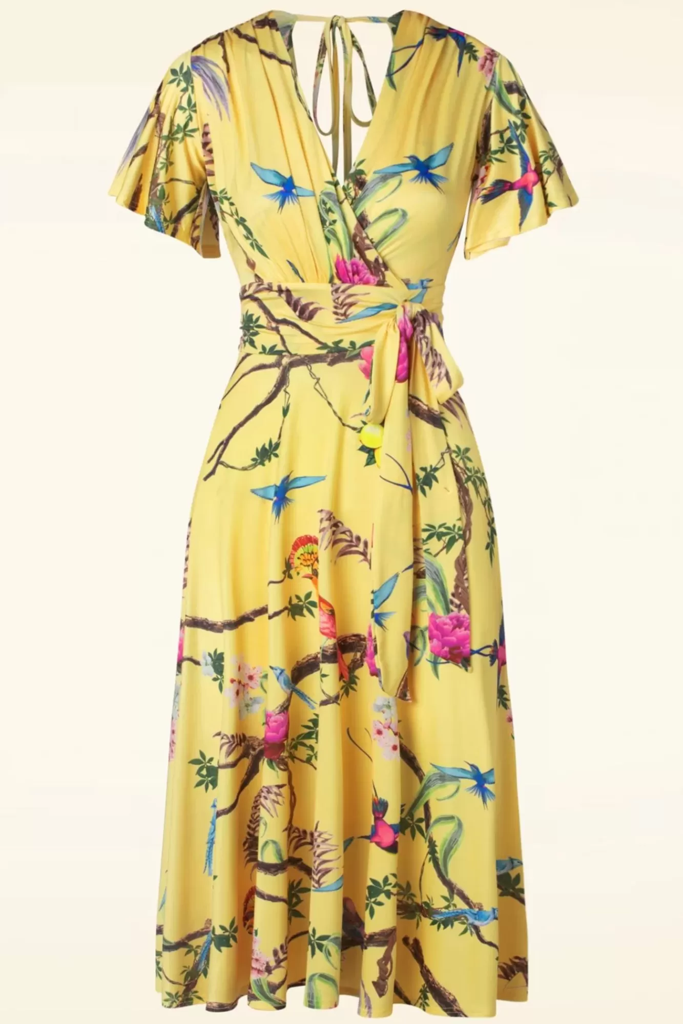 Vintage Chic for Topvintage Irene Birds Swing Jurk In Geel | Vrouwen Plus Size Jurken