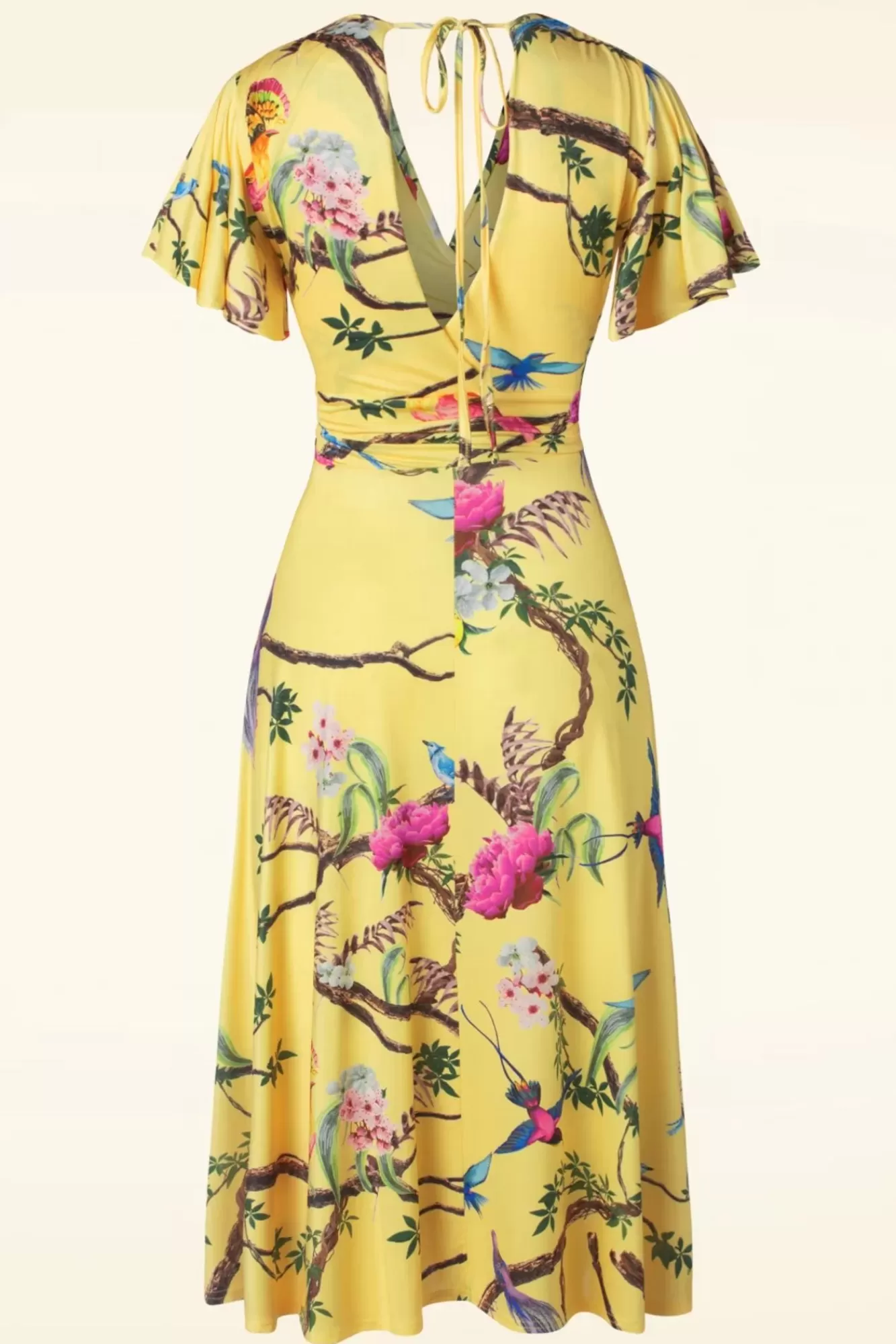 Vintage Chic for Topvintage Irene Birds Swing Jurk In Geel | Vrouwen Plus Size Jurken