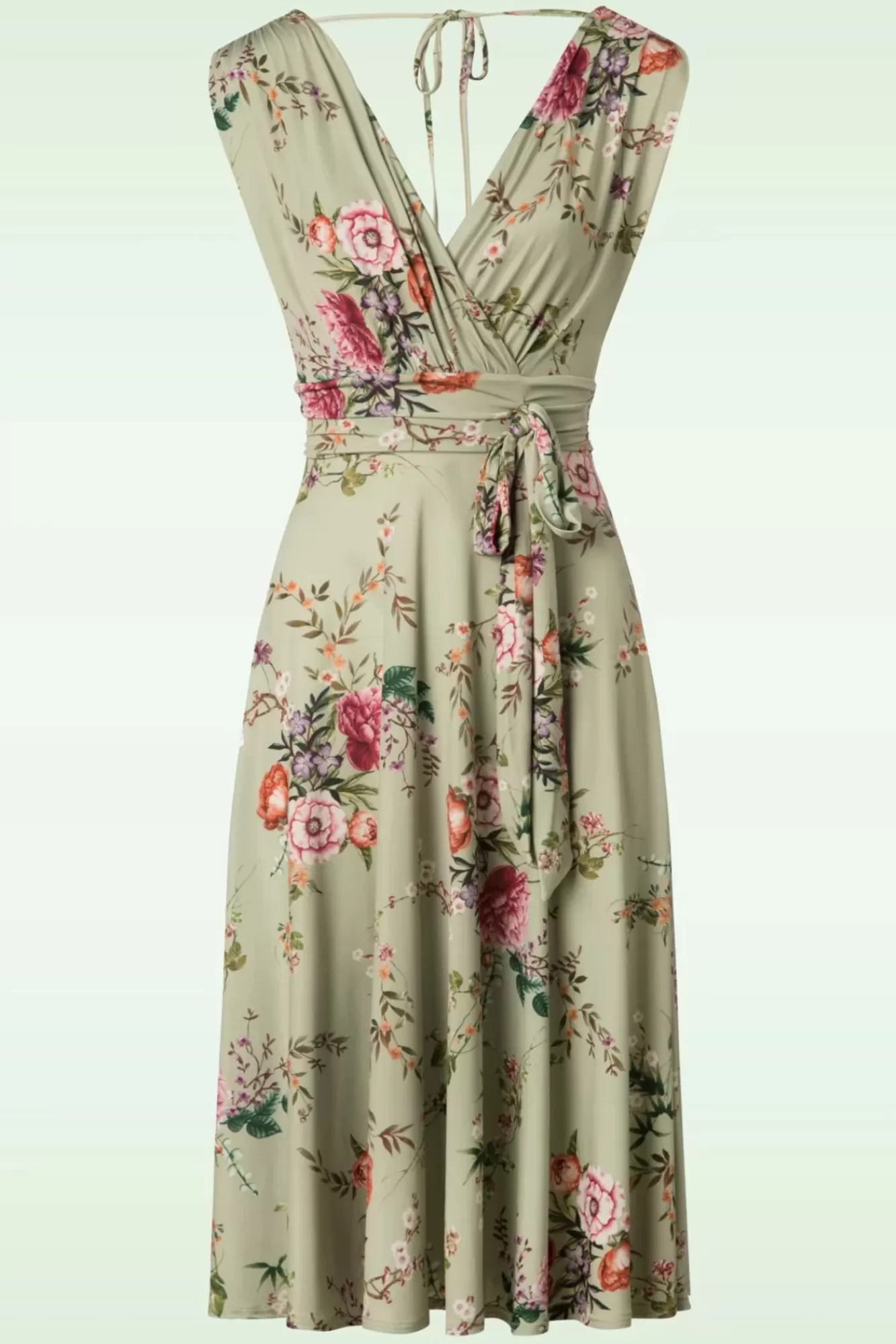 Vintage Chic for Topvintage Jane Bloemen Midi-Jurk In Vintage Groen | Vrouwen Plus Size Jurken