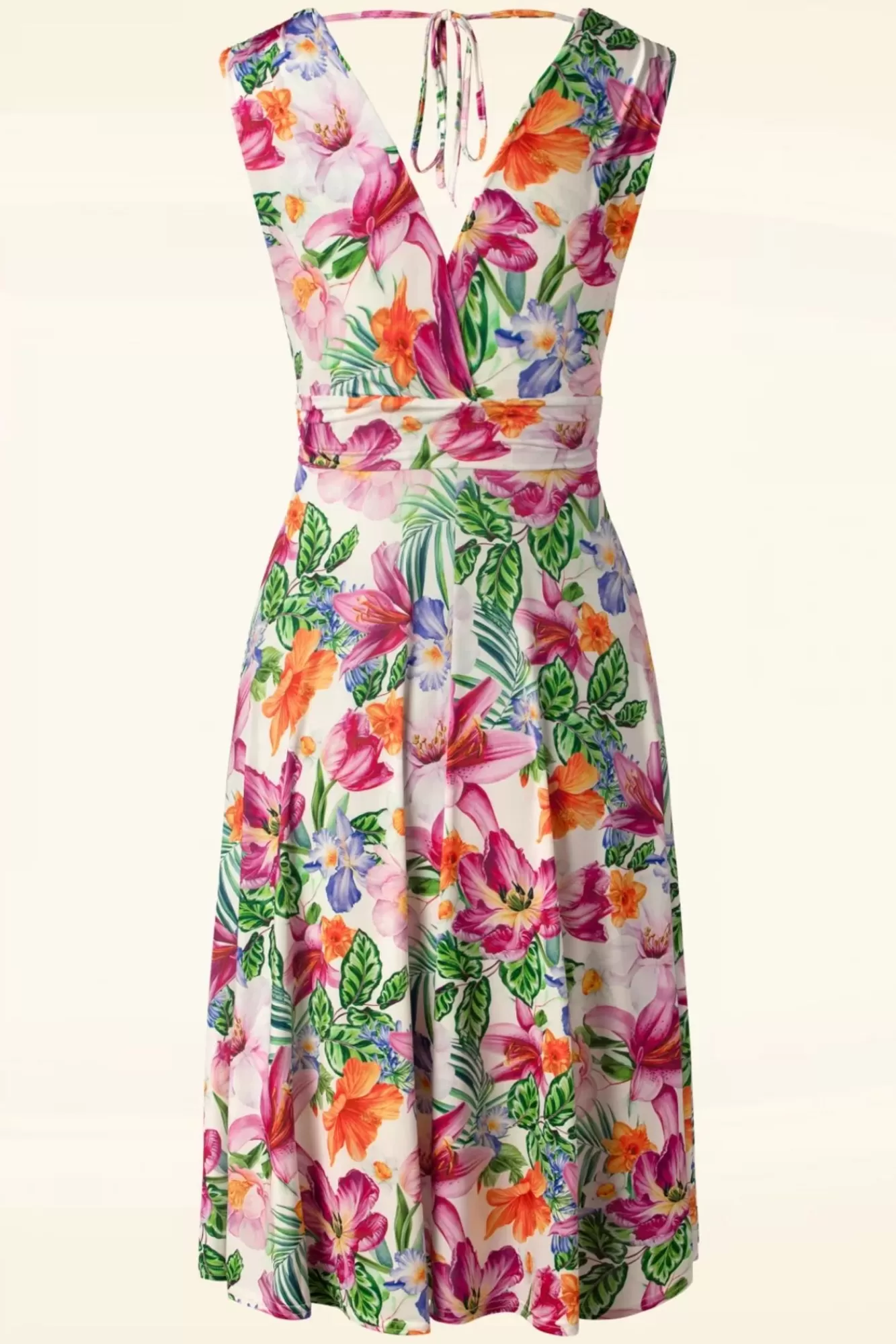 Vintage Chic for Topvintage Jane Tropische Bloemen Swingjurk In Wit | Vrouwen Plus Size Jurken