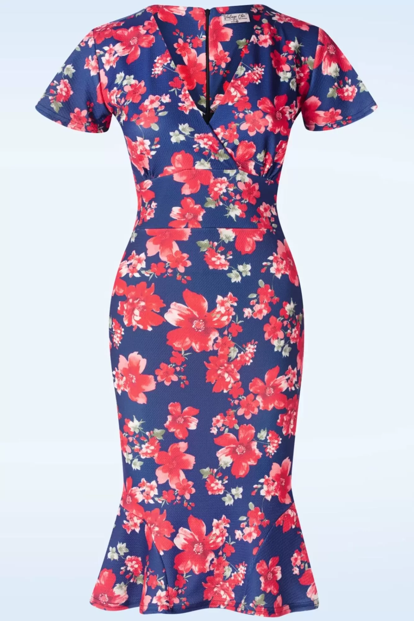 Vintage Chic for Topvintage Katie Floral Pencil Jurk In Marineblauw En Rood | Vrouwen Plus Size Jurken