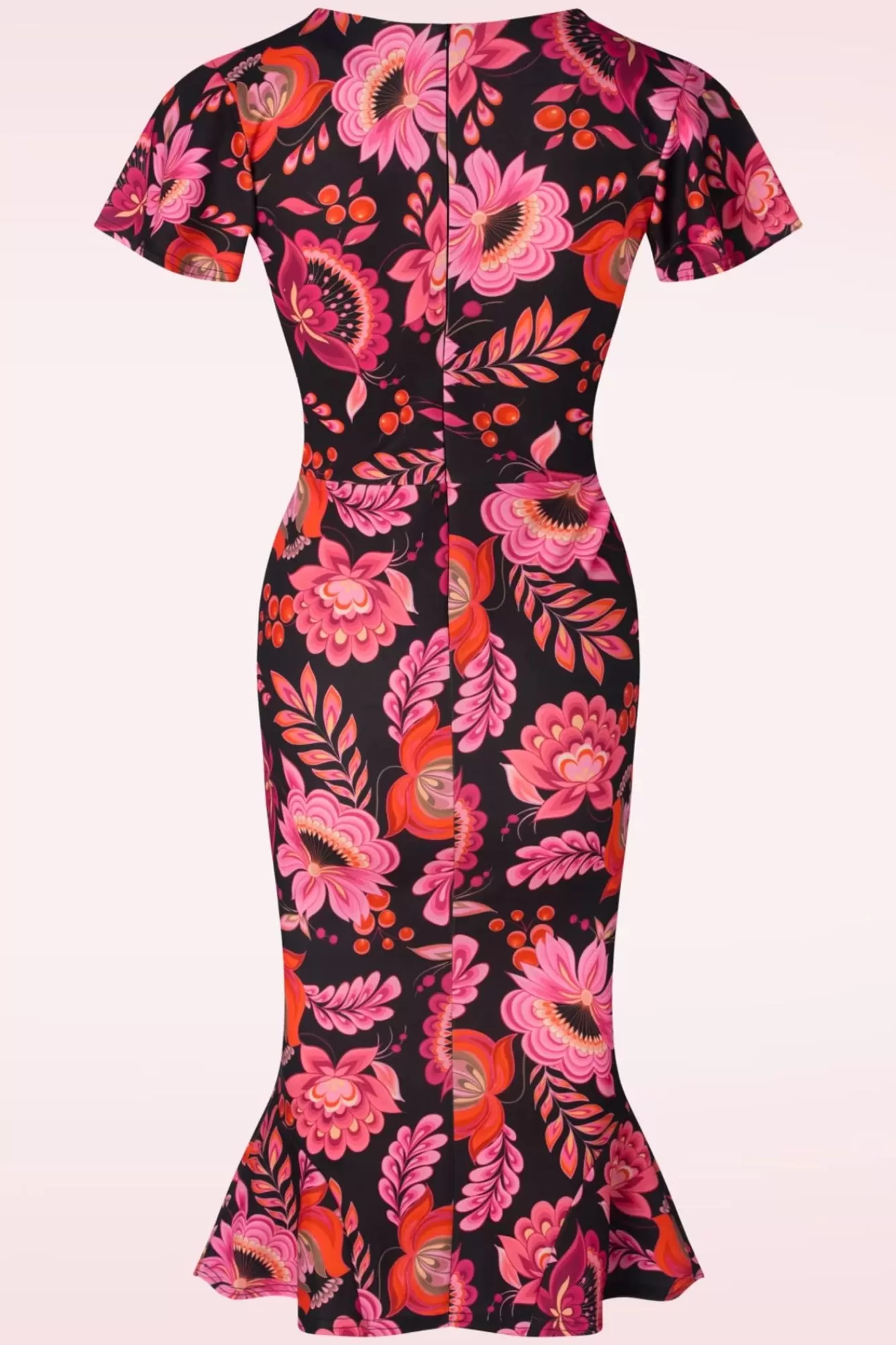 Vintage Chic for Topvintage Katie Floral Pencil Jurk In Zwart En Roze | Vrouwen Plus Size Jurken