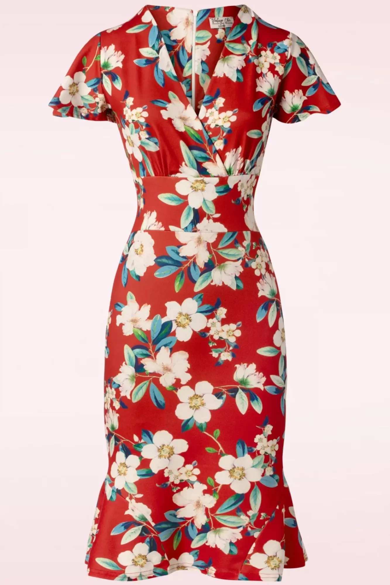 Vintage Chic for Topvintage Katie Penciljurk Met Bloemenprint In Warm Rood | Vrouwen Plus Size Jurken