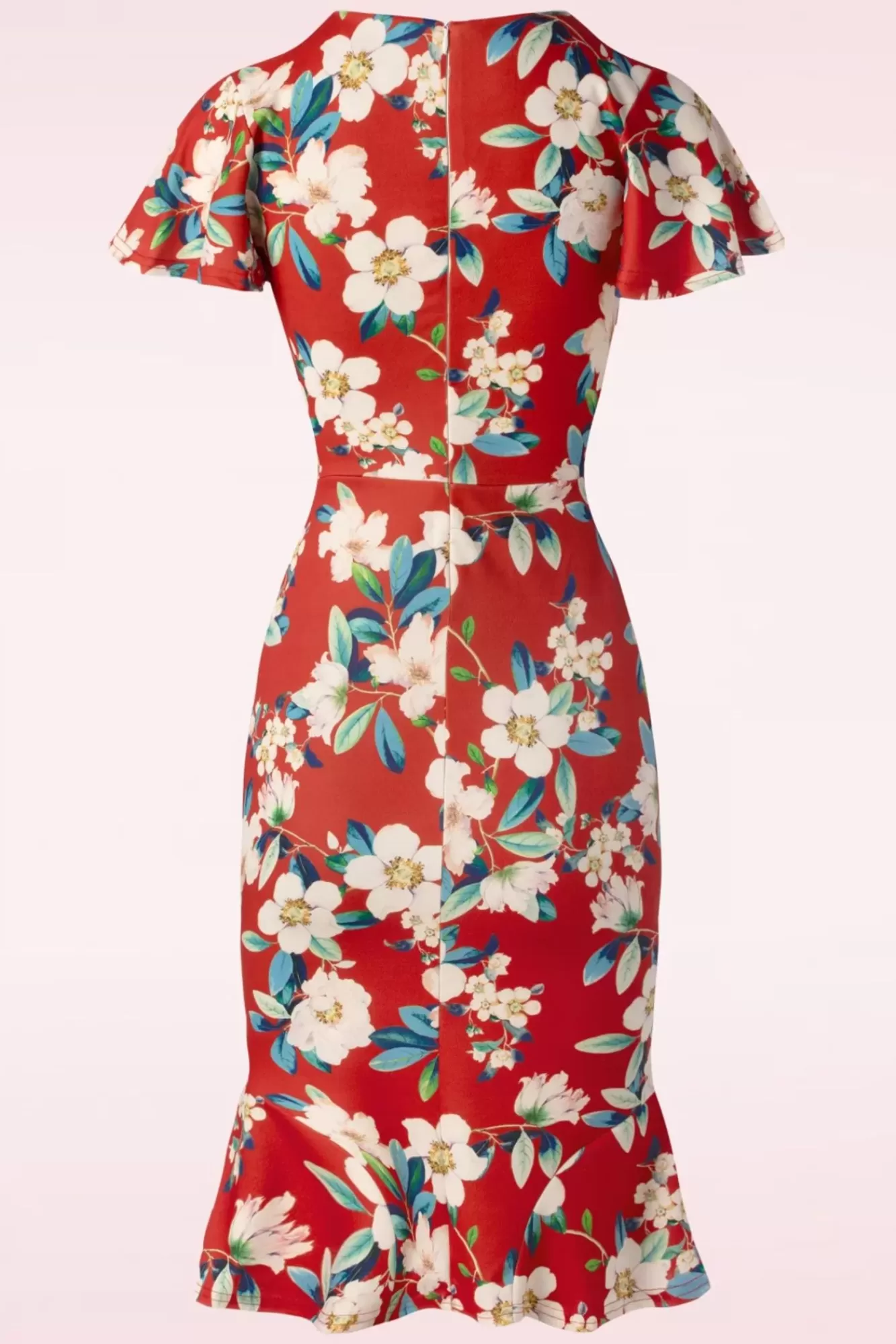 Vintage Chic for Topvintage Katie Penciljurk Met Bloemenprint In Warm Rood | Vrouwen Plus Size Jurken