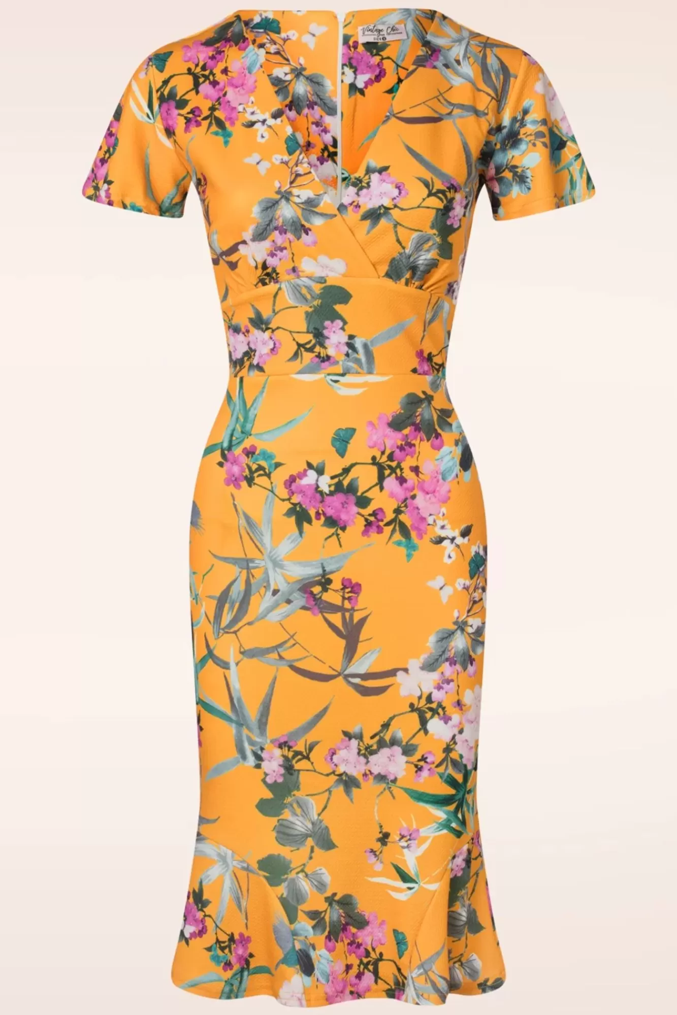 Vintage Chic for Topvintage Katie Tropical Pencil Jurk In Mosterd | Vrouwen Plus Size Jurken