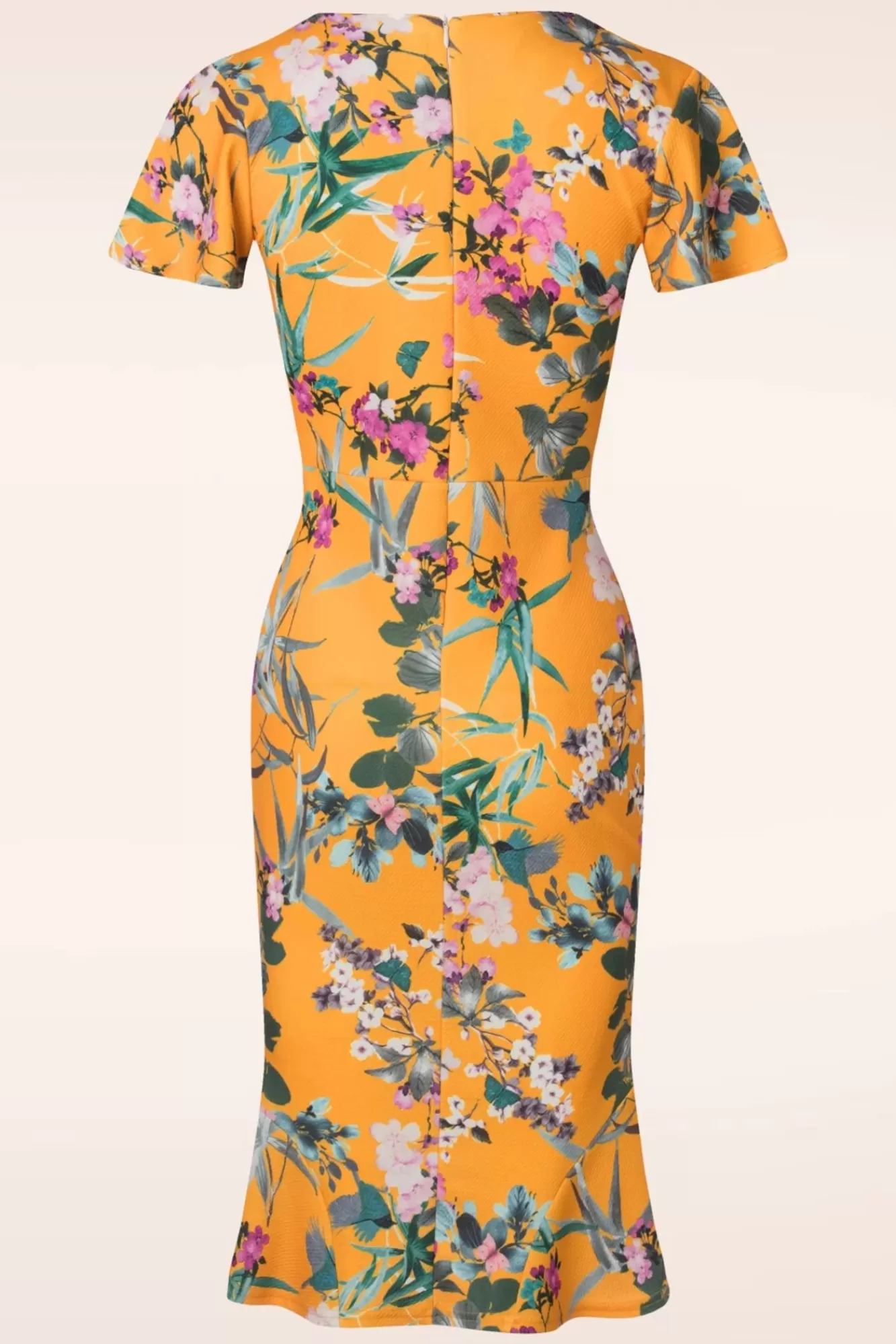 Vintage Chic for Topvintage Katie Tropical Pencil Jurk In Mosterd | Vrouwen Plus Size Jurken