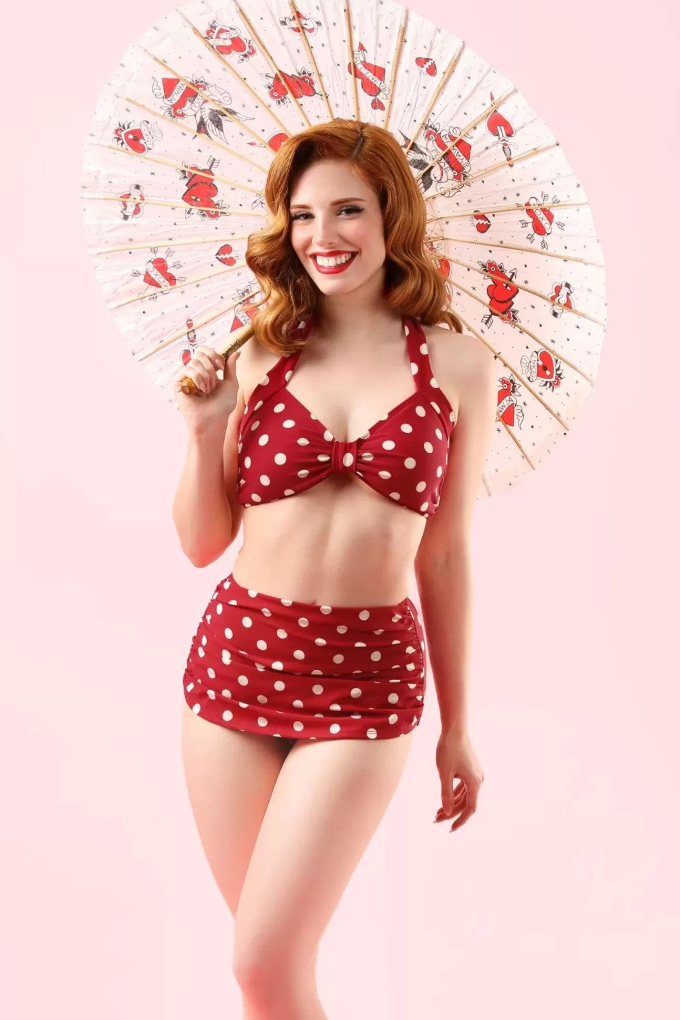 Esther Williams Klassieke Polka-Bikinibroek In Rood En Wit | Vrouwen Bikini'S