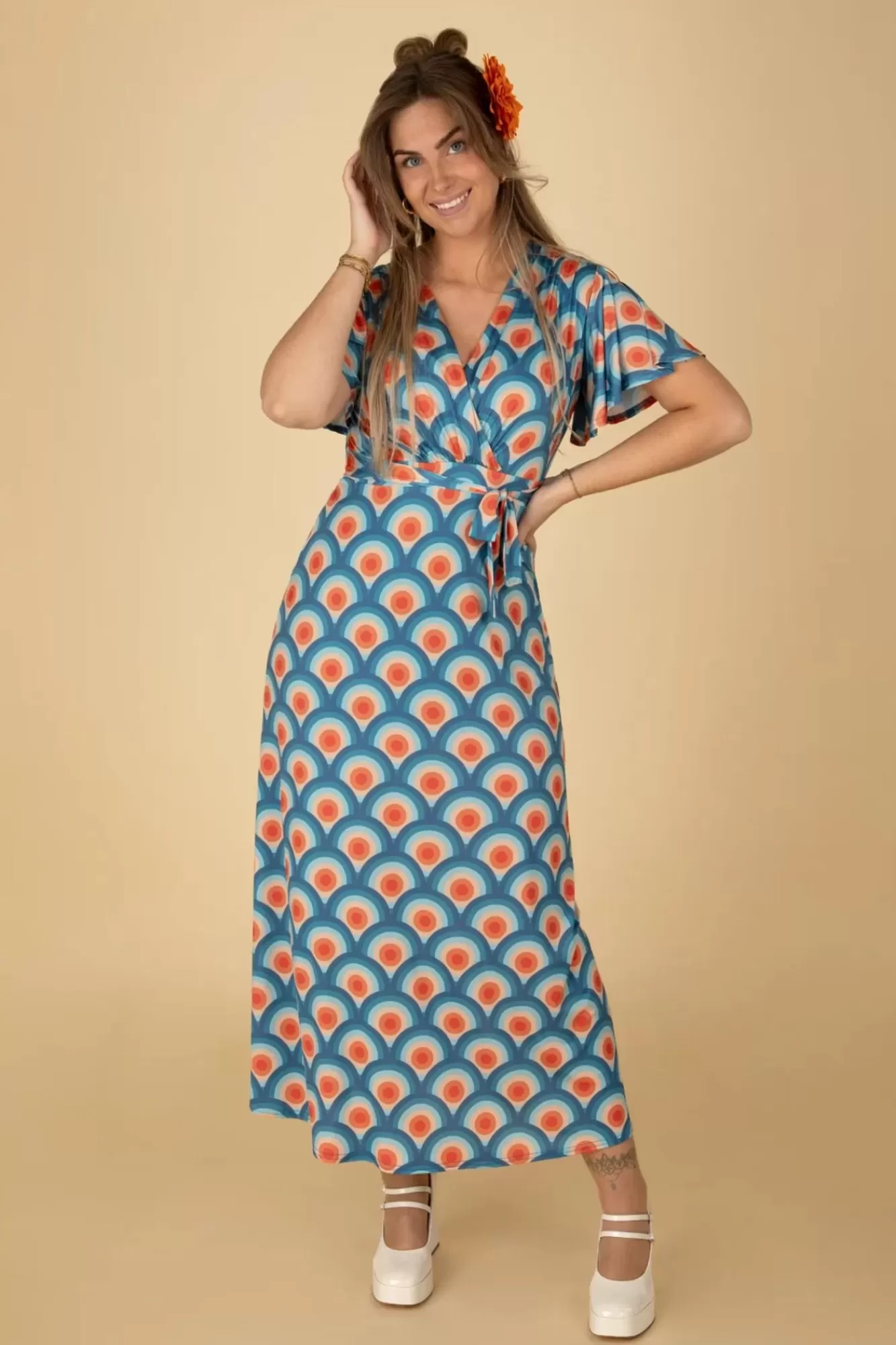 Vintage Chic for Topvintage Laurie Maxi Jurk In Circle Geo Print | Vrouwen Plus Size Jurken