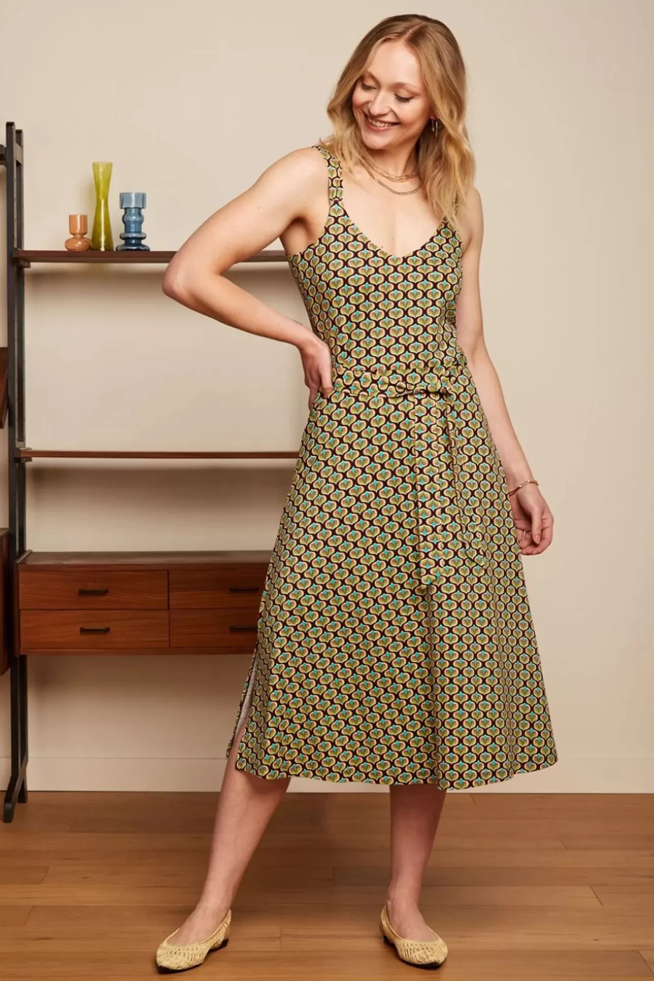 King Louie Lenny Indy Jurk In Delphinium Groen | Vrouwen Plus Size Jurken