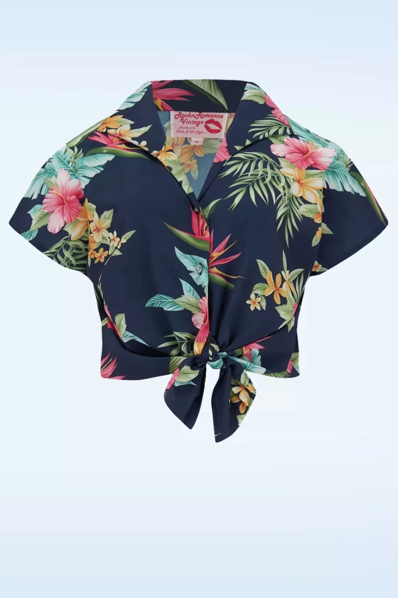 Rock N Romance Maria Tuck In Or Tie Up Blouse In Honolulu Marineblauw | Vrouwen Blouses