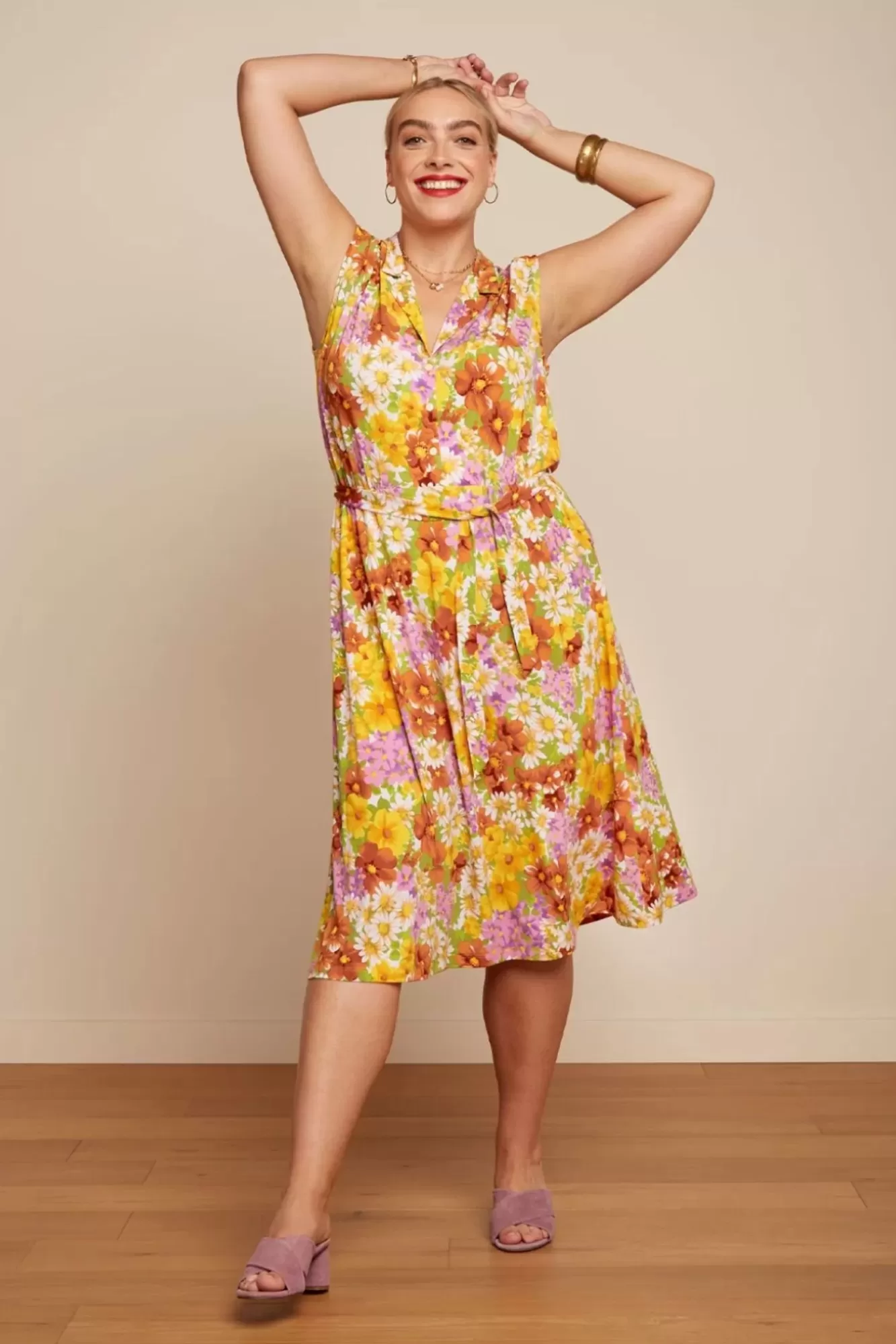 King Louie Marianne Marini Jurk In Tuscan Geel | Vrouwen Plus Size Jurken