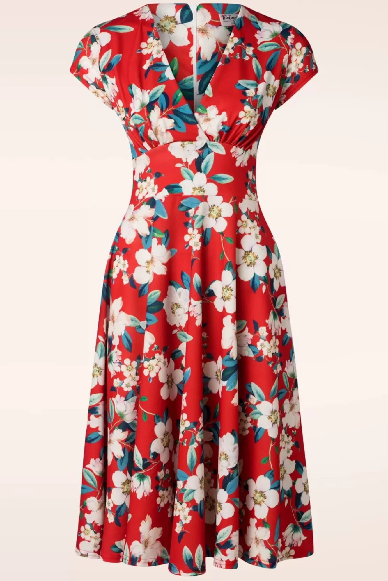Vintage Chic for Topvintage Miley Flower Swing Jurk In Felrood | Vrouwen Plus Size Jurken