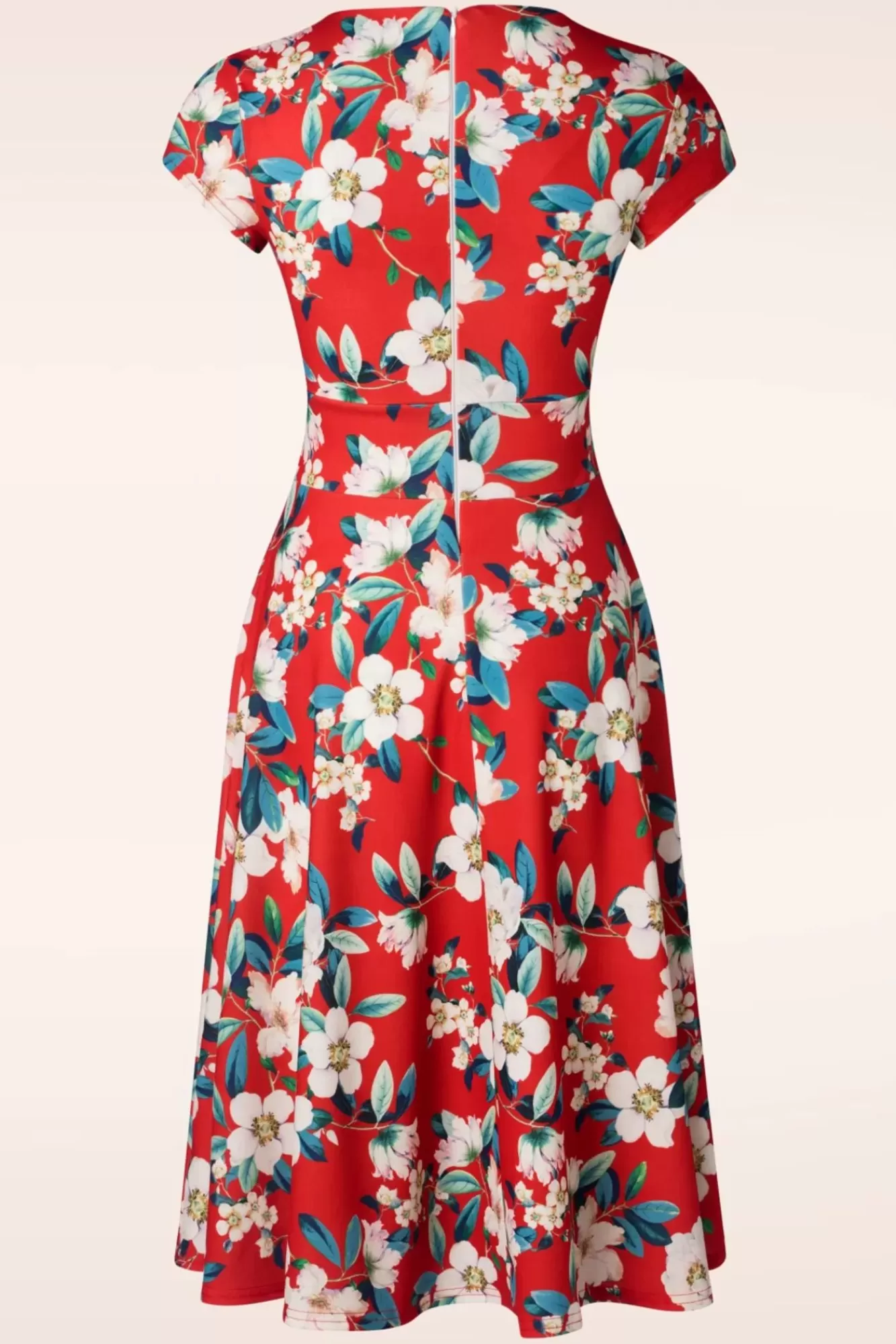 Vintage Chic for Topvintage Miley Flower Swing Jurk In Felrood | Vrouwen Plus Size Jurken