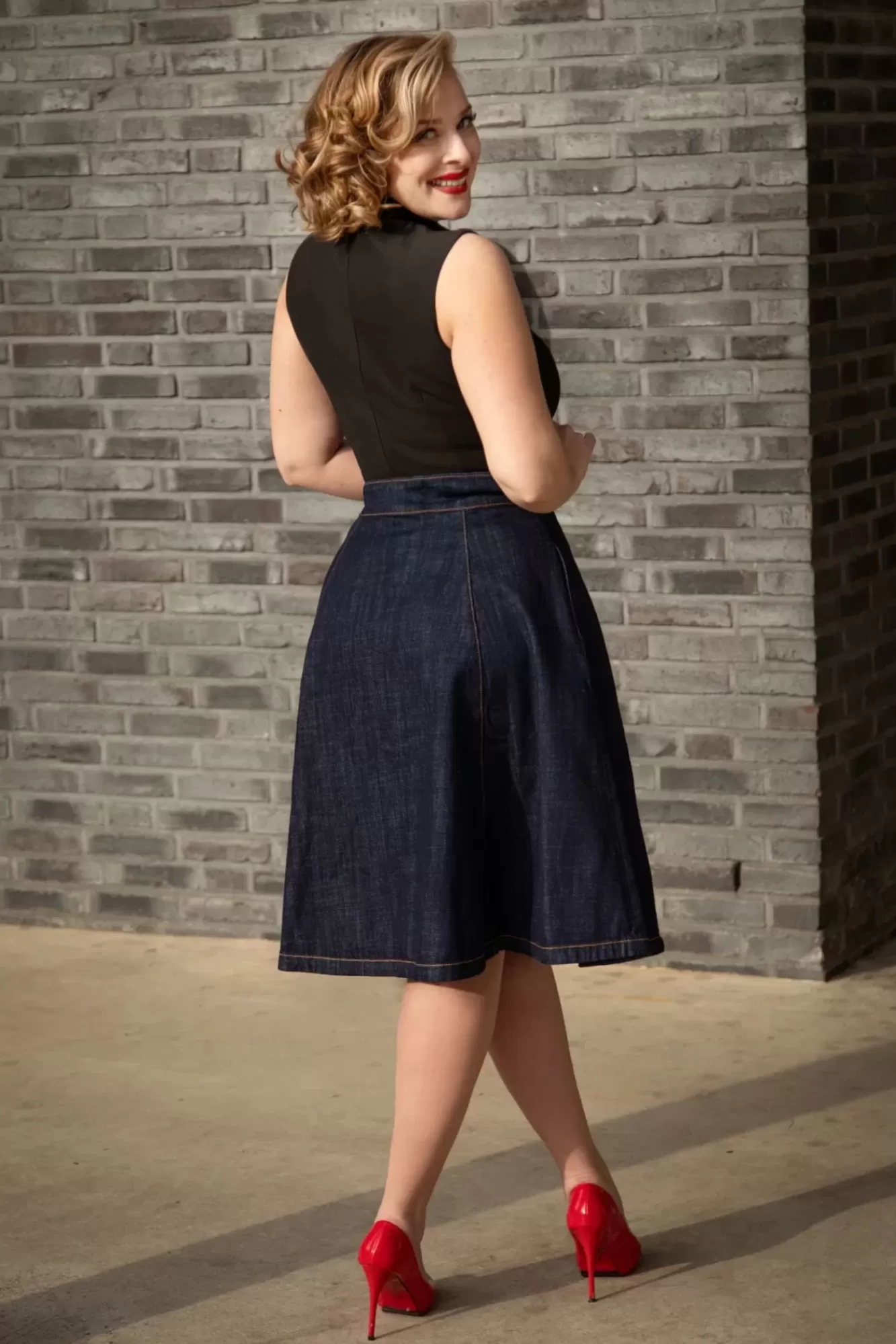 Rock-a-Booty Mona Lee Swing Rok In Donkerdenim | Vrouwen Rokken
