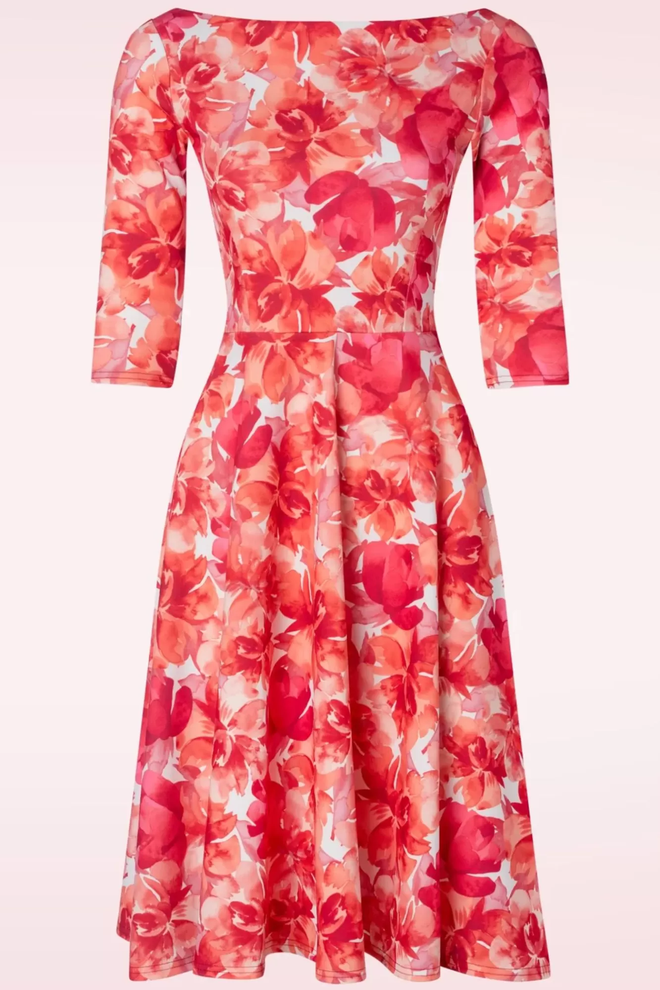 Vintage Chic for Topvintage Nina Flower Swing Jurk In Rood | Vrouwen Plus Size Jurken