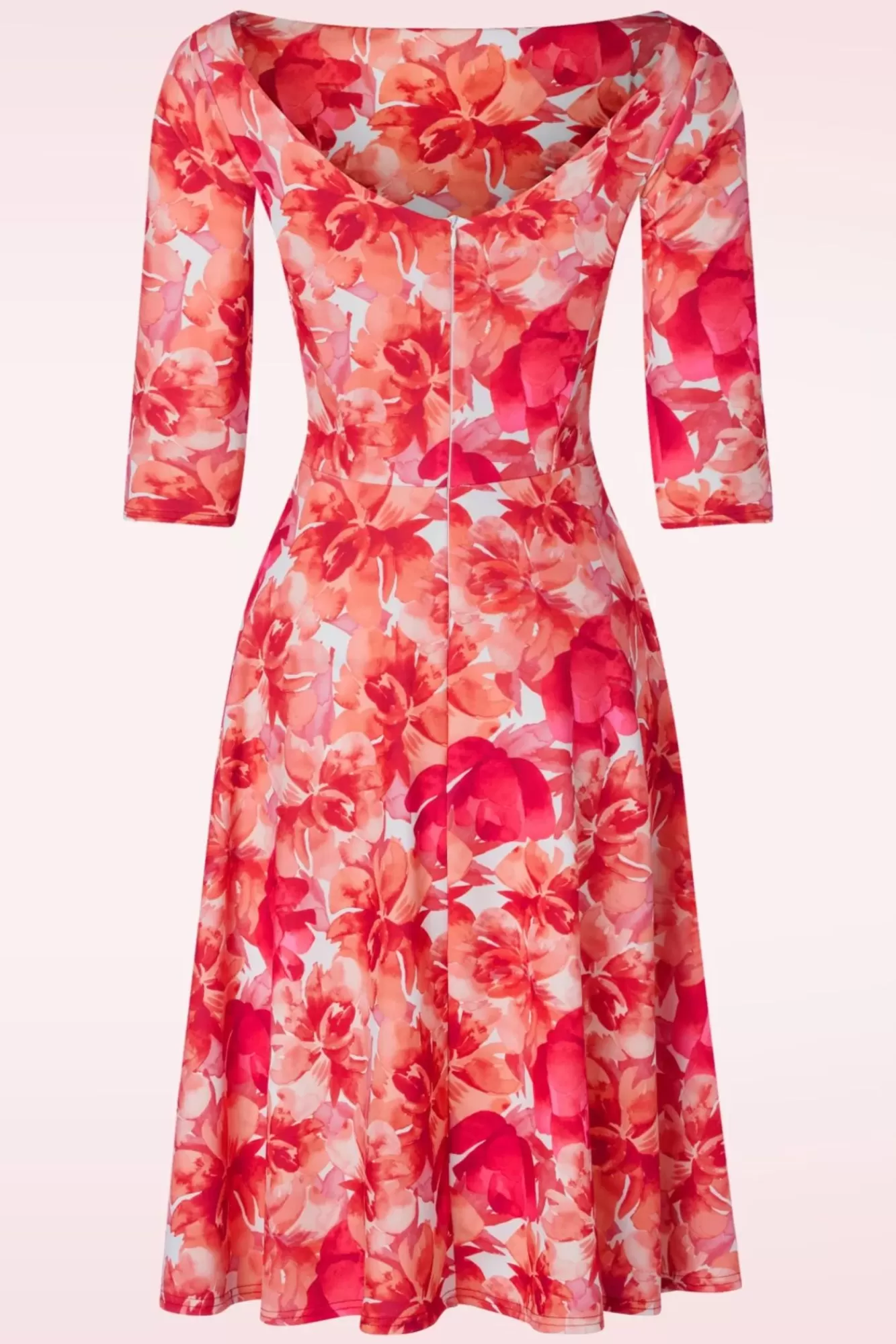 Vintage Chic for Topvintage Nina Flower Swing Jurk In Rood | Vrouwen Plus Size Jurken