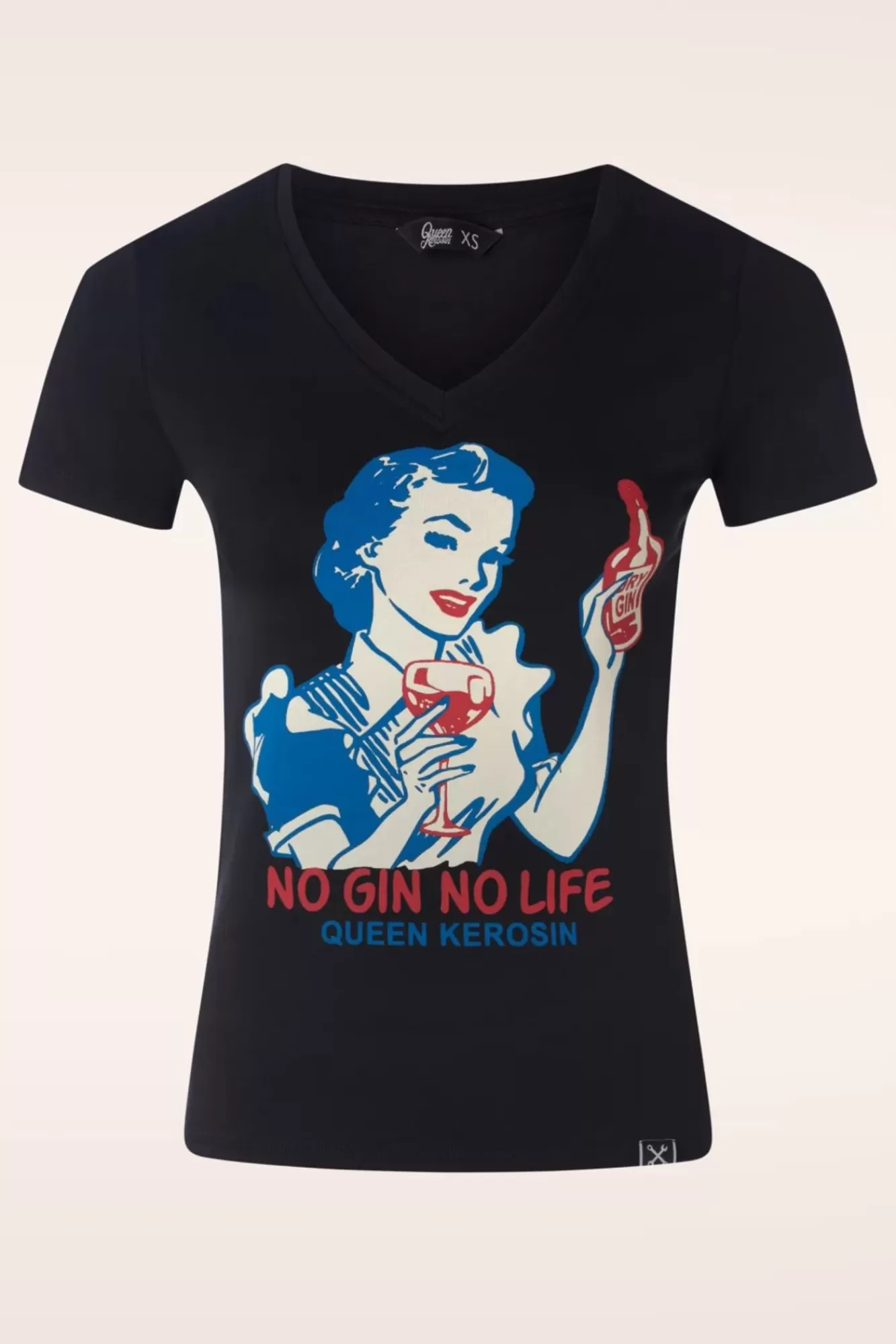 Queen Kerosin No Gin No Life T-Shirt In Zwart | Vrouwen T-Shirts