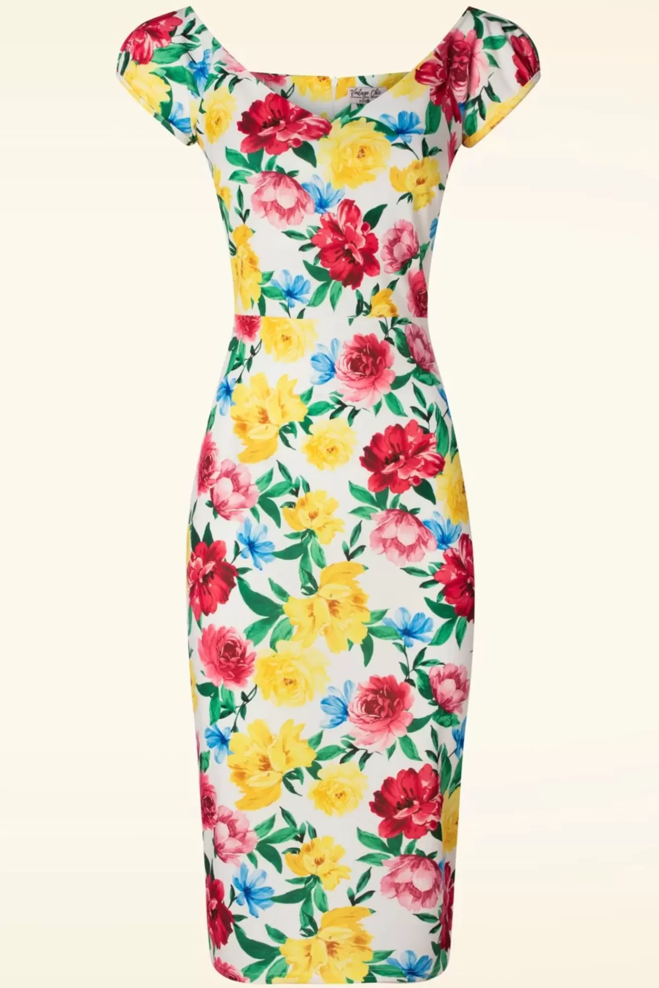Vintage Chic for Topvintage Nori Floral Pencil Jurk In Wit | Vrouwen Plus Size Jurken