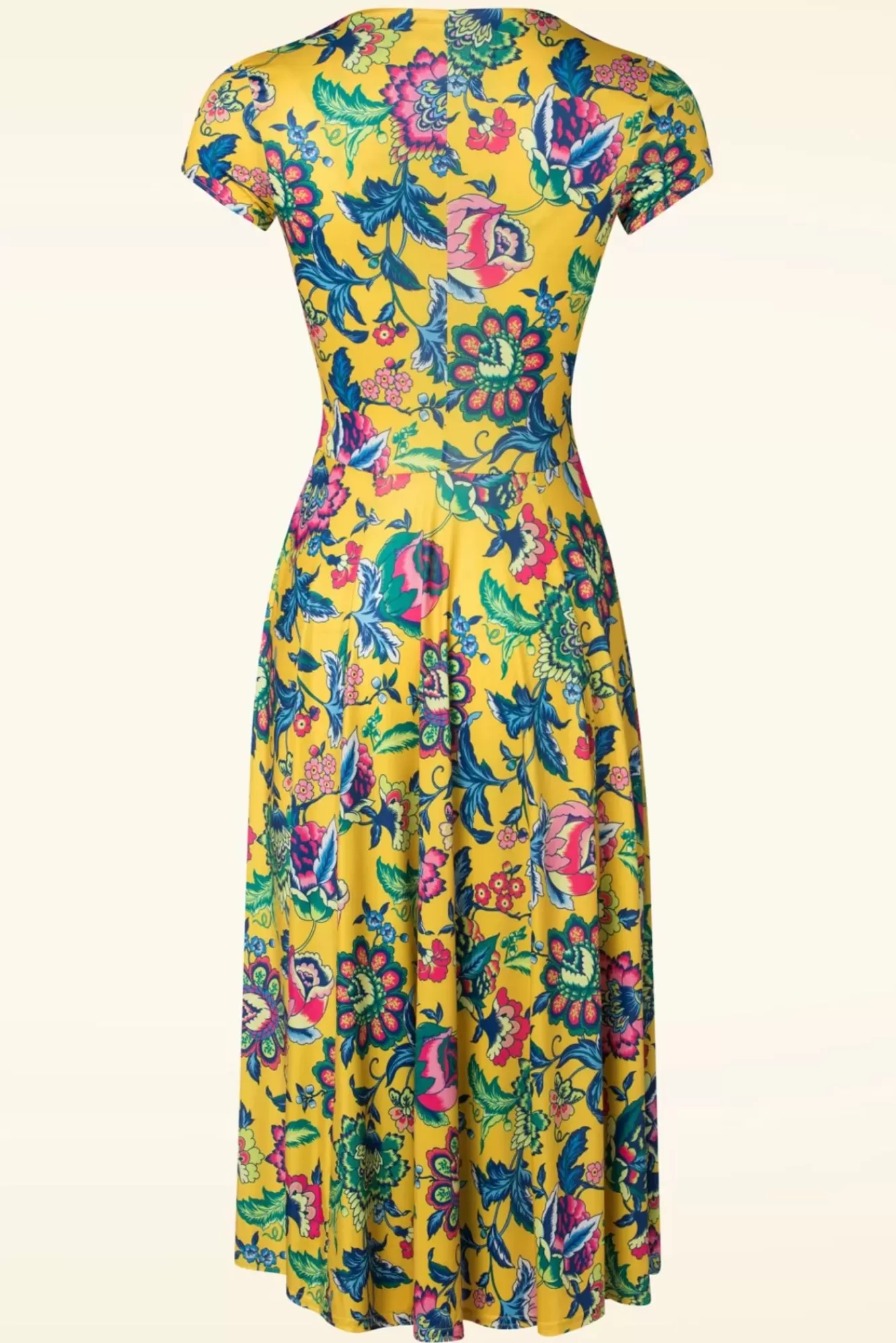 Vintage Chic for Topvintage Petty Floral Swing Jurk In Geel | Vrouwen Plus Size Jurken
