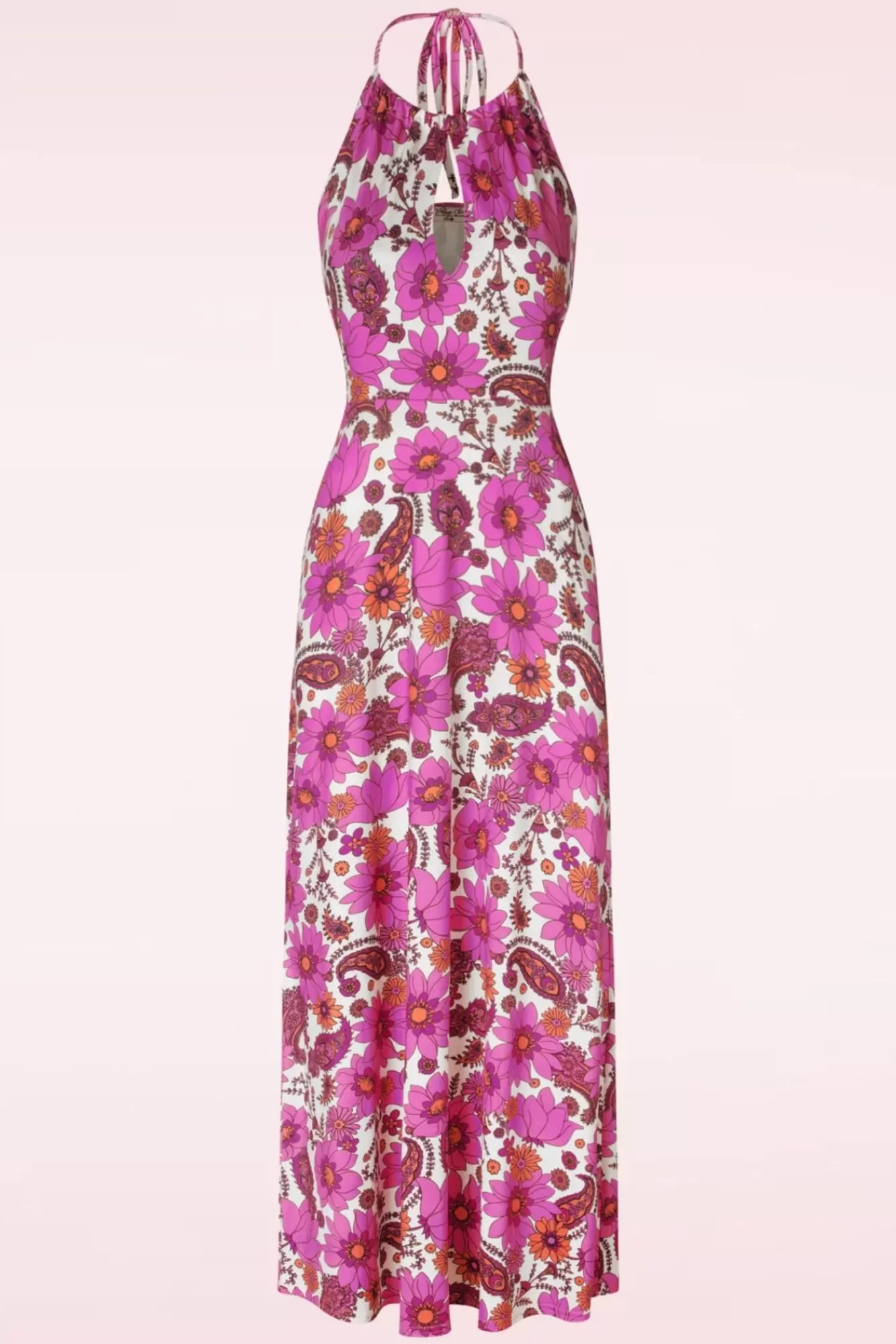 Vintage Chic for Topvintage Polly Maxi Jurk In Wit En Roze | Vrouwen Plus Size Jurken