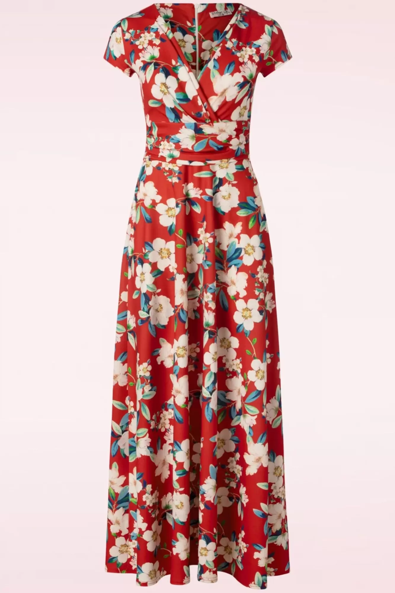 Vintage Chic for Topvintage Rinda Bloemen Maxi Jurk In Warm Rood | Vrouwen Plus Size Jurken