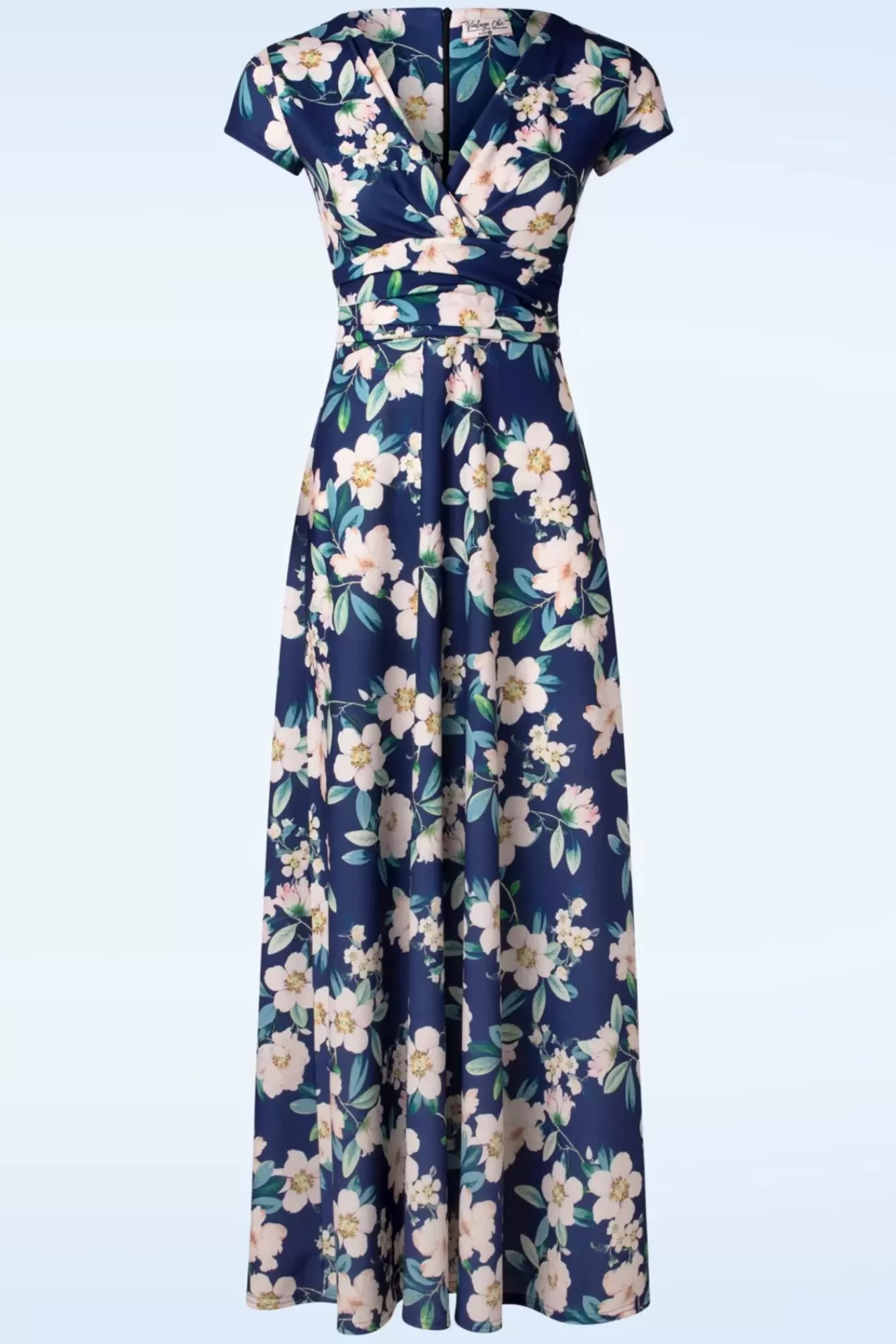 Vintage Chic for Topvintage Rinda Floral Maxi Jurk In Marineblauw | Vrouwen Plus Size Jurken