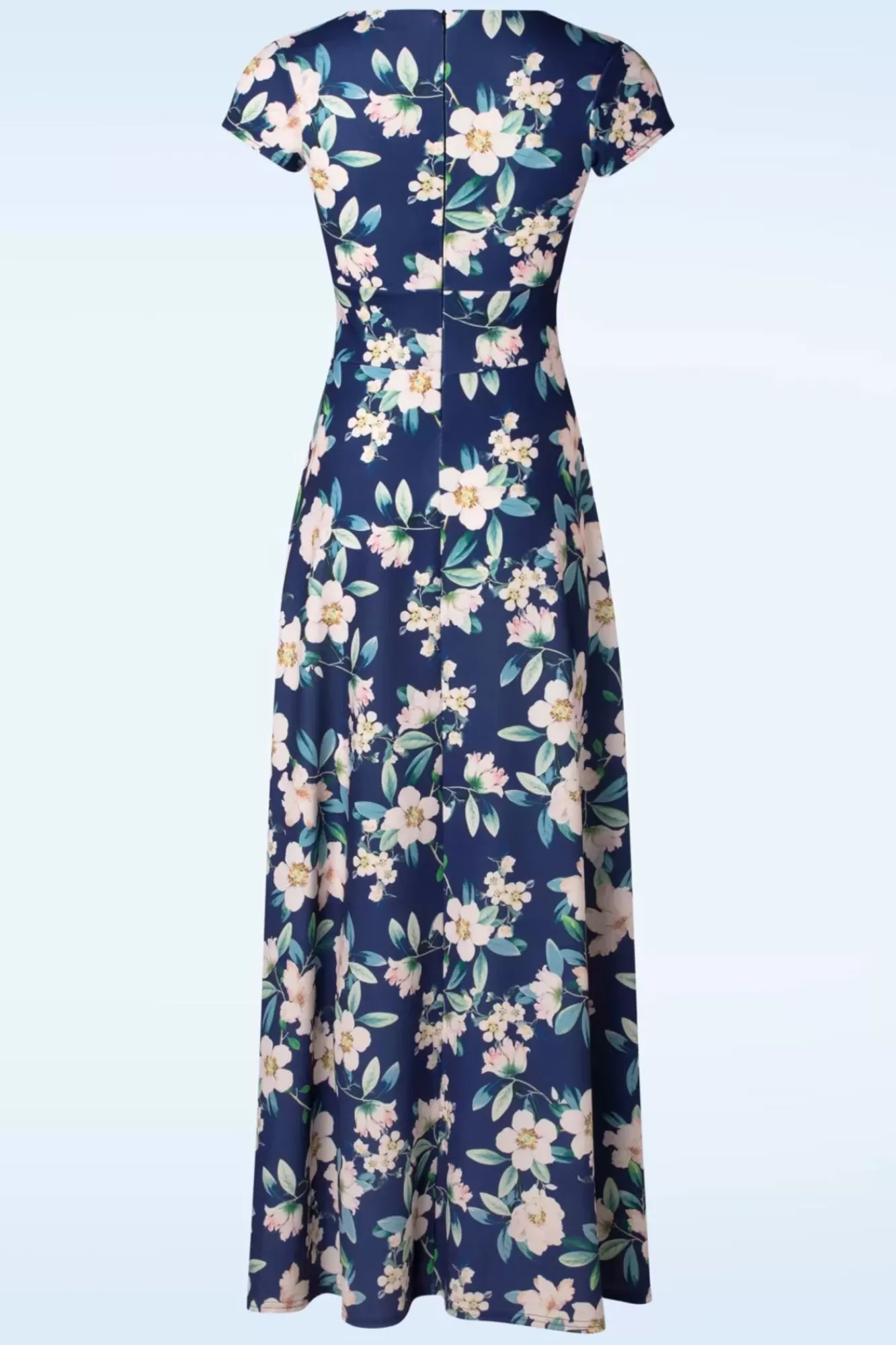 Vintage Chic for Topvintage Rinda Floral Maxi Jurk In Marineblauw | Vrouwen Plus Size Jurken