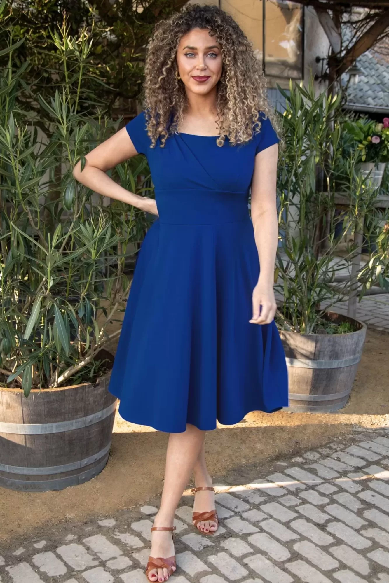 Vintage Chic for Topvintage Riyana Swingjurk In Koningsblauw | Vrouwen Plus Size Jurken