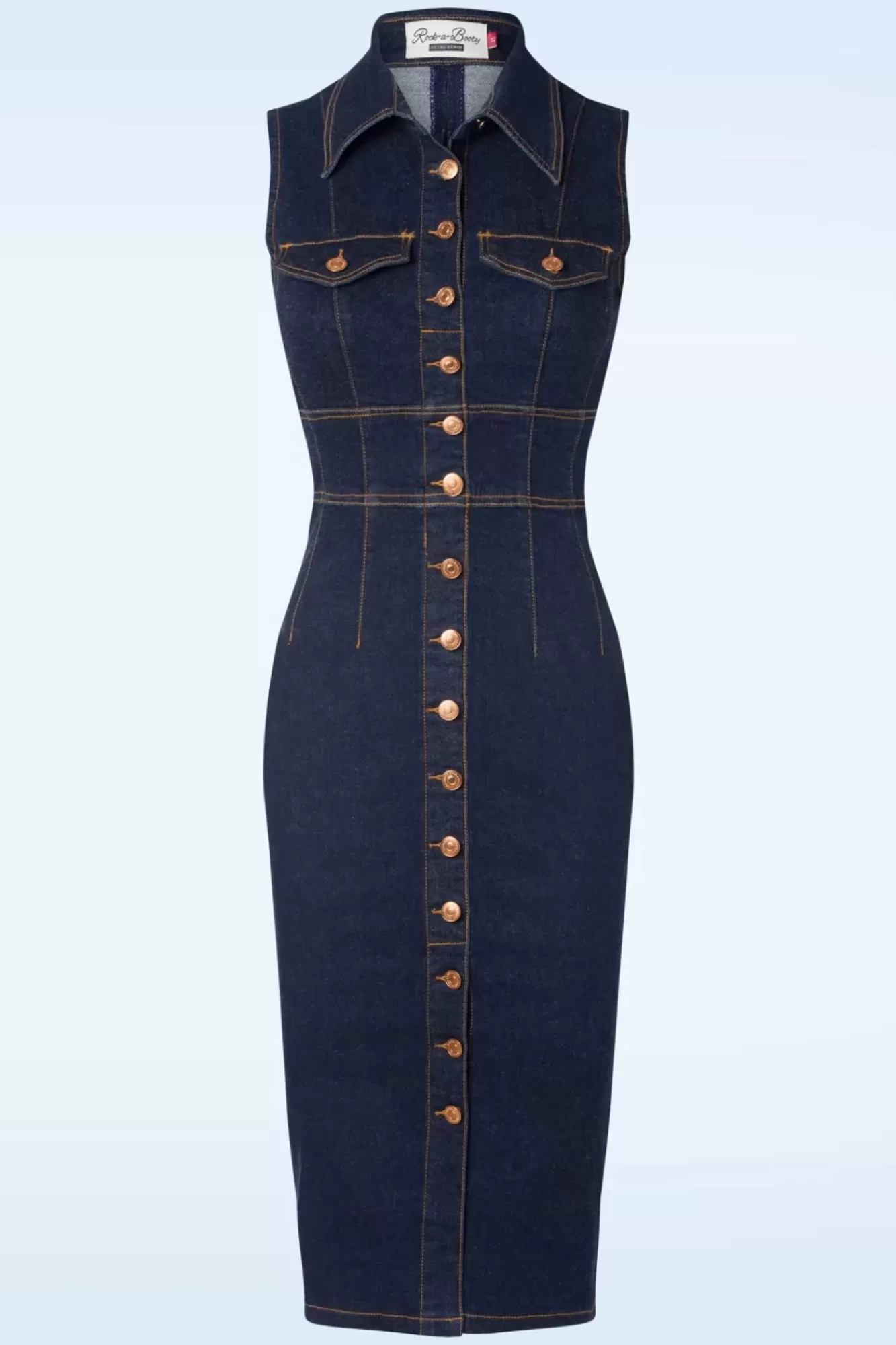 Rock-a-Booty Sadie Pencil Jurk In Classic Denim | Vrouwen Plus Size Jurken