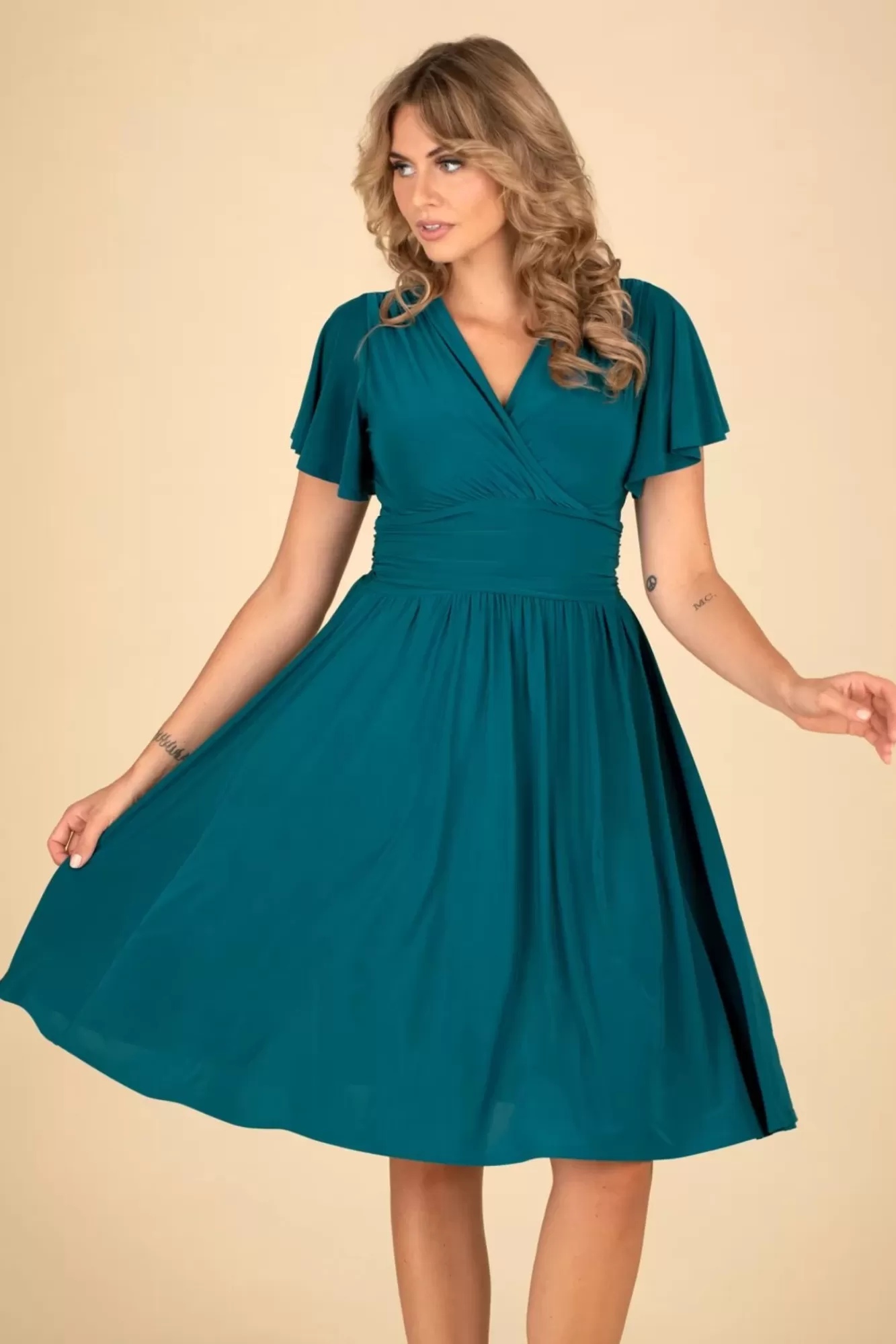 Vintage Chic for Topvintage Sadie Swing Jurk In Groenblauw | Vrouwen Plus Size Jurken
