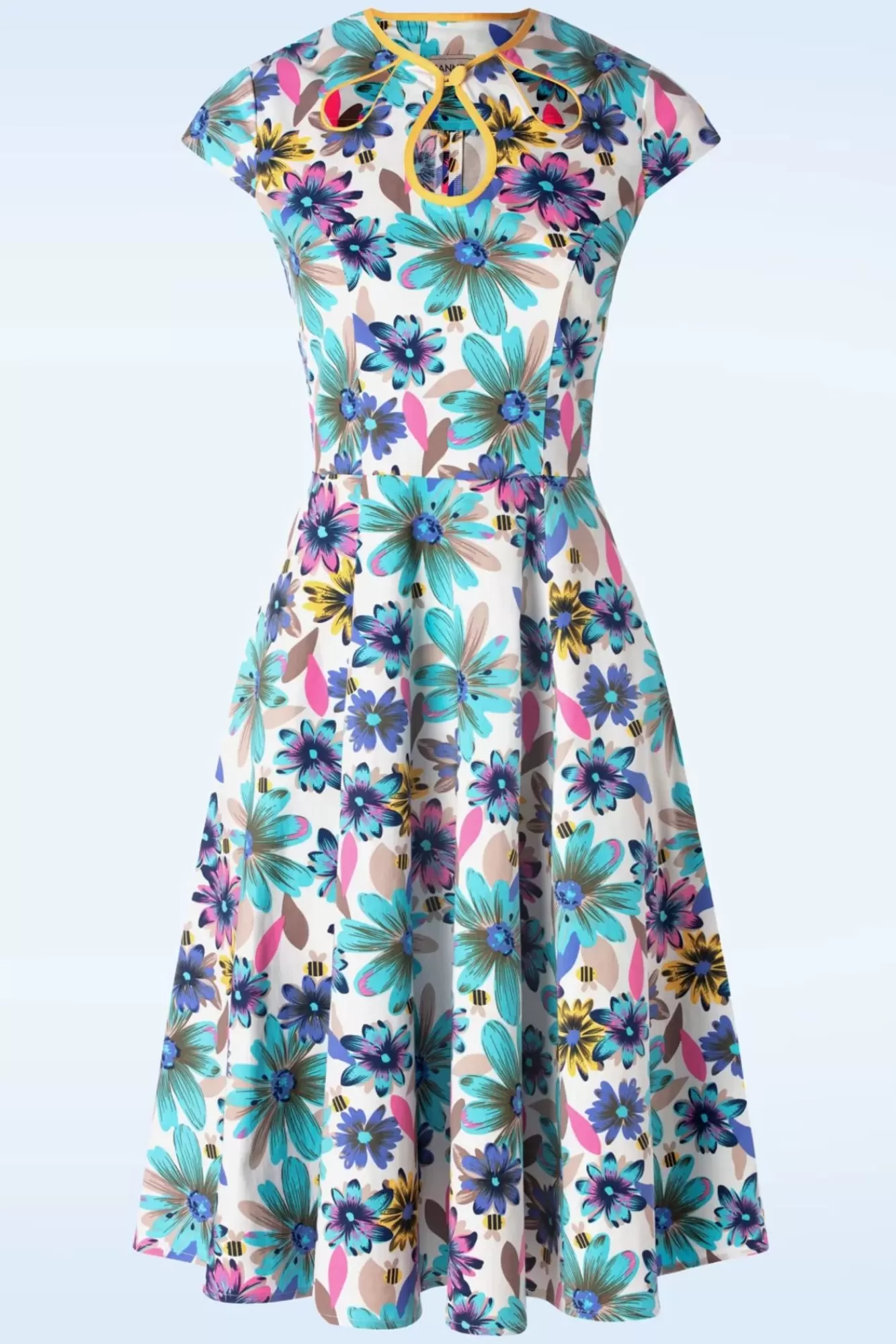 Banned Retro Summer Bee Swing Jurk In Wit | Vrouwen Plus Size Jurken