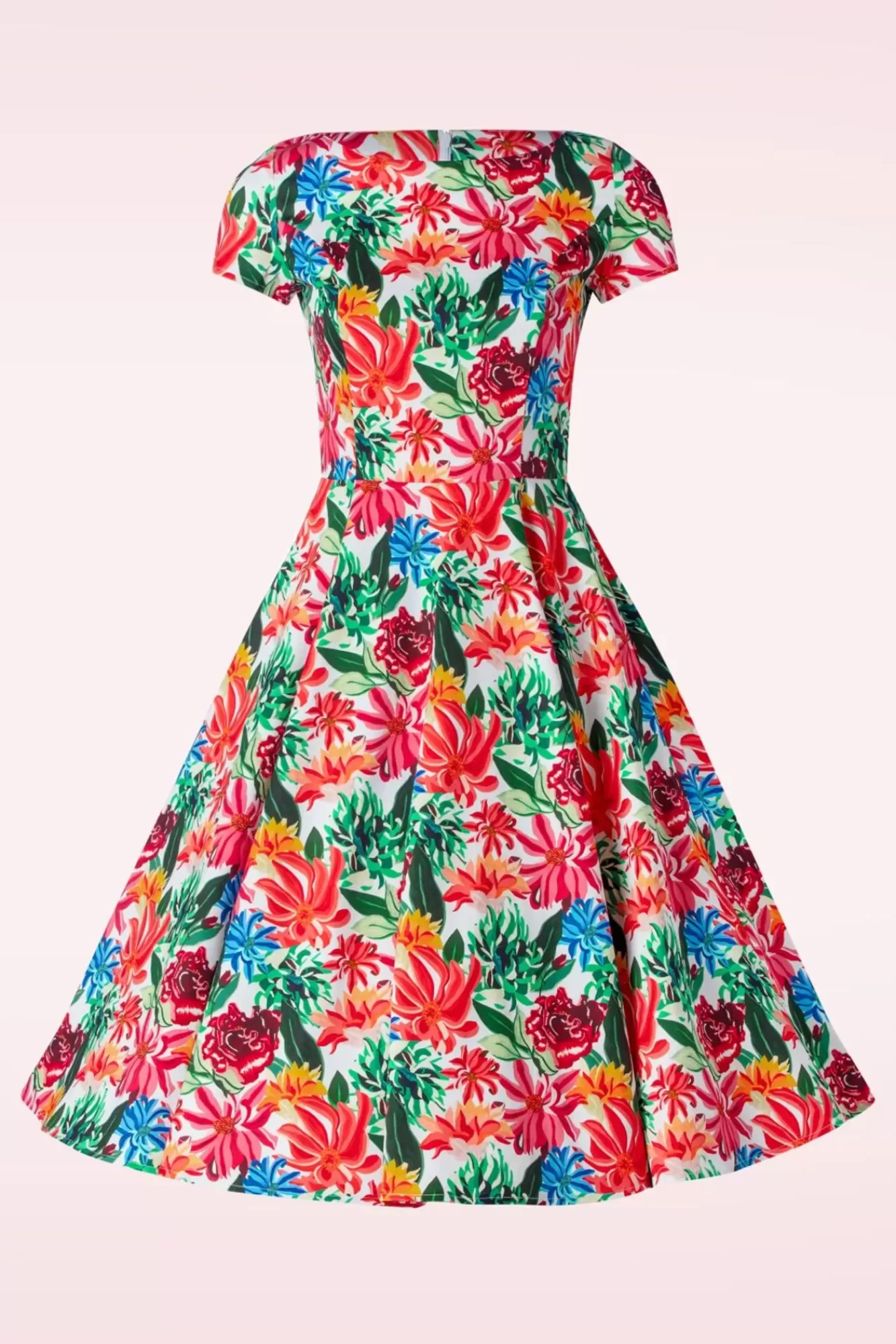 Topvintage Boutique Collection Topvintage Exclusive ~ Adriana Floral Swing Jurk Met Korte Mouwen In Multi | Vrouwen Plus Size Jurken