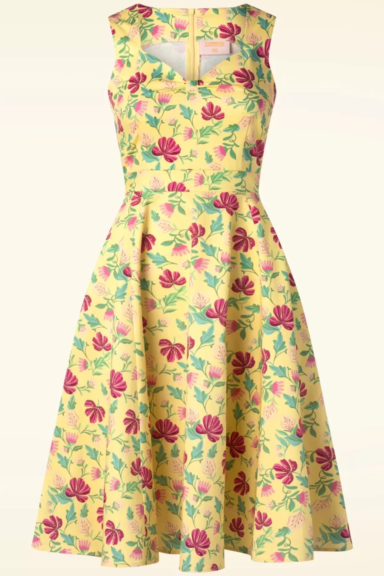 Topvintage Boutique Collection Topvintage Exclusive ~ Eliane Floral Swing Jurk In Lichtgeel | Vrouwen Plus Size Jurken