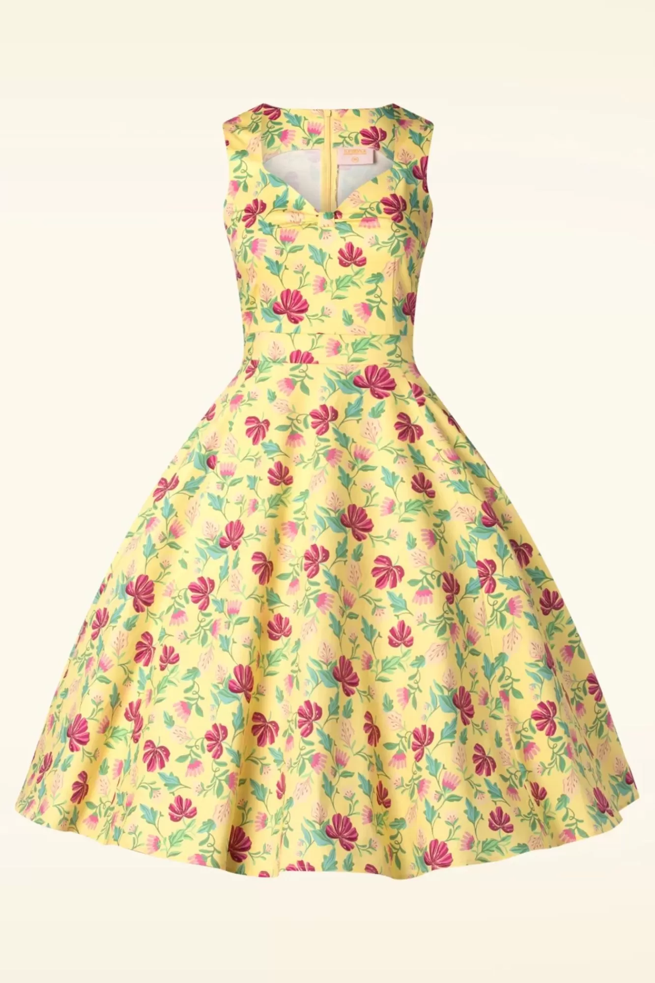 Topvintage Boutique Collection Topvintage Exclusive ~ Eliane Floral Swing Jurk In Lichtgeel | Vrouwen Plus Size Jurken