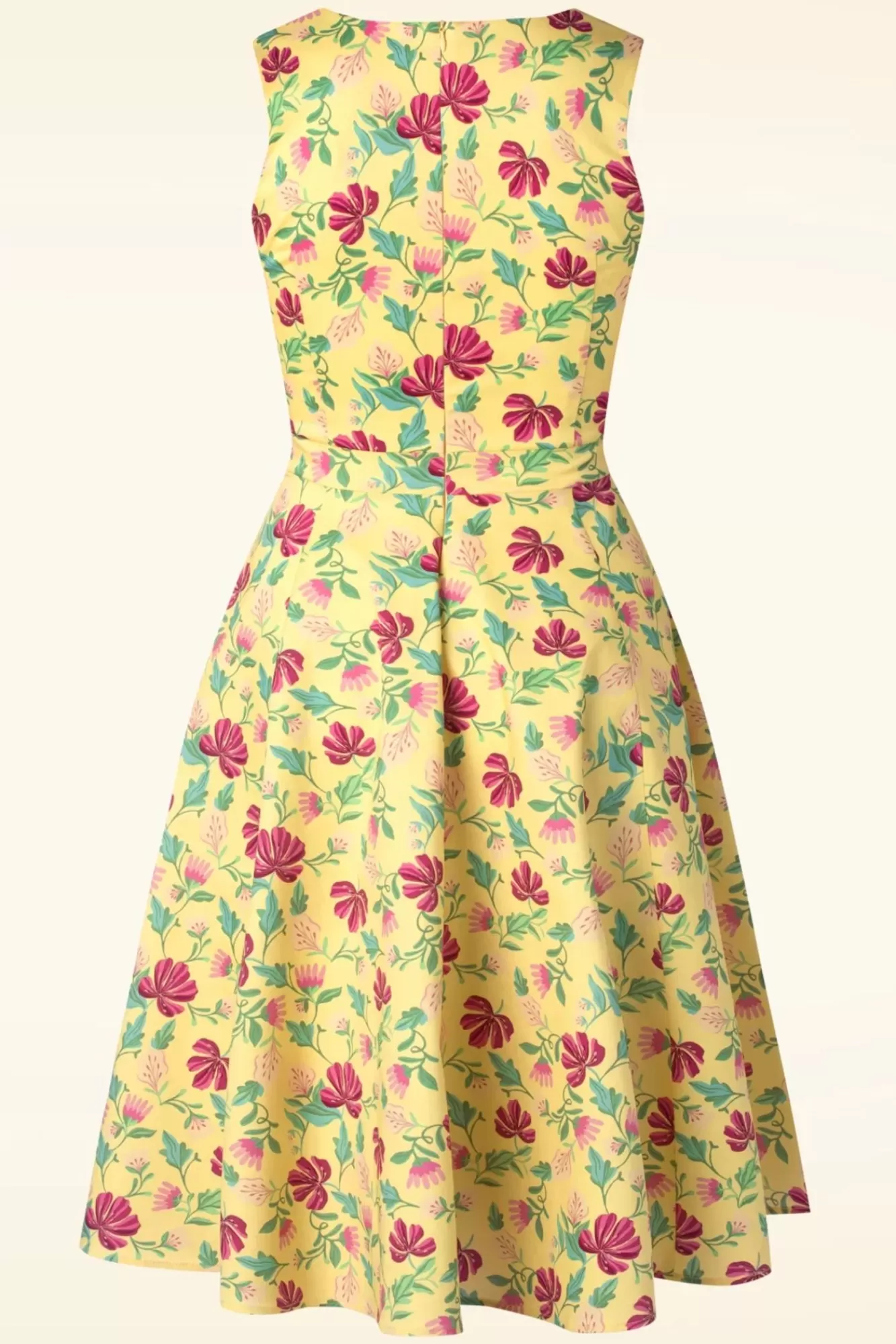 Topvintage Boutique Collection Topvintage Exclusive ~ Eliane Floral Swing Jurk In Lichtgeel | Vrouwen Plus Size Jurken